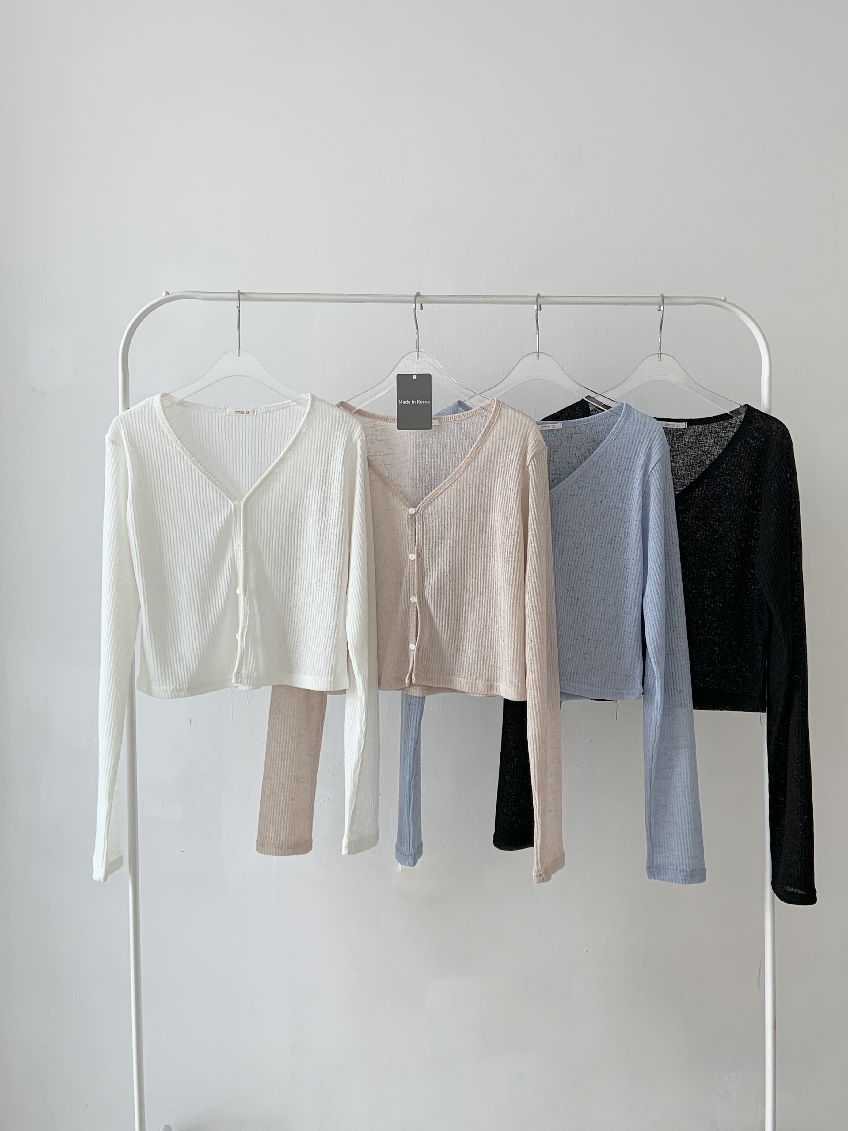 リブボタンVネッククロップドルーズ長袖無地カーディガン | 詳細画像19