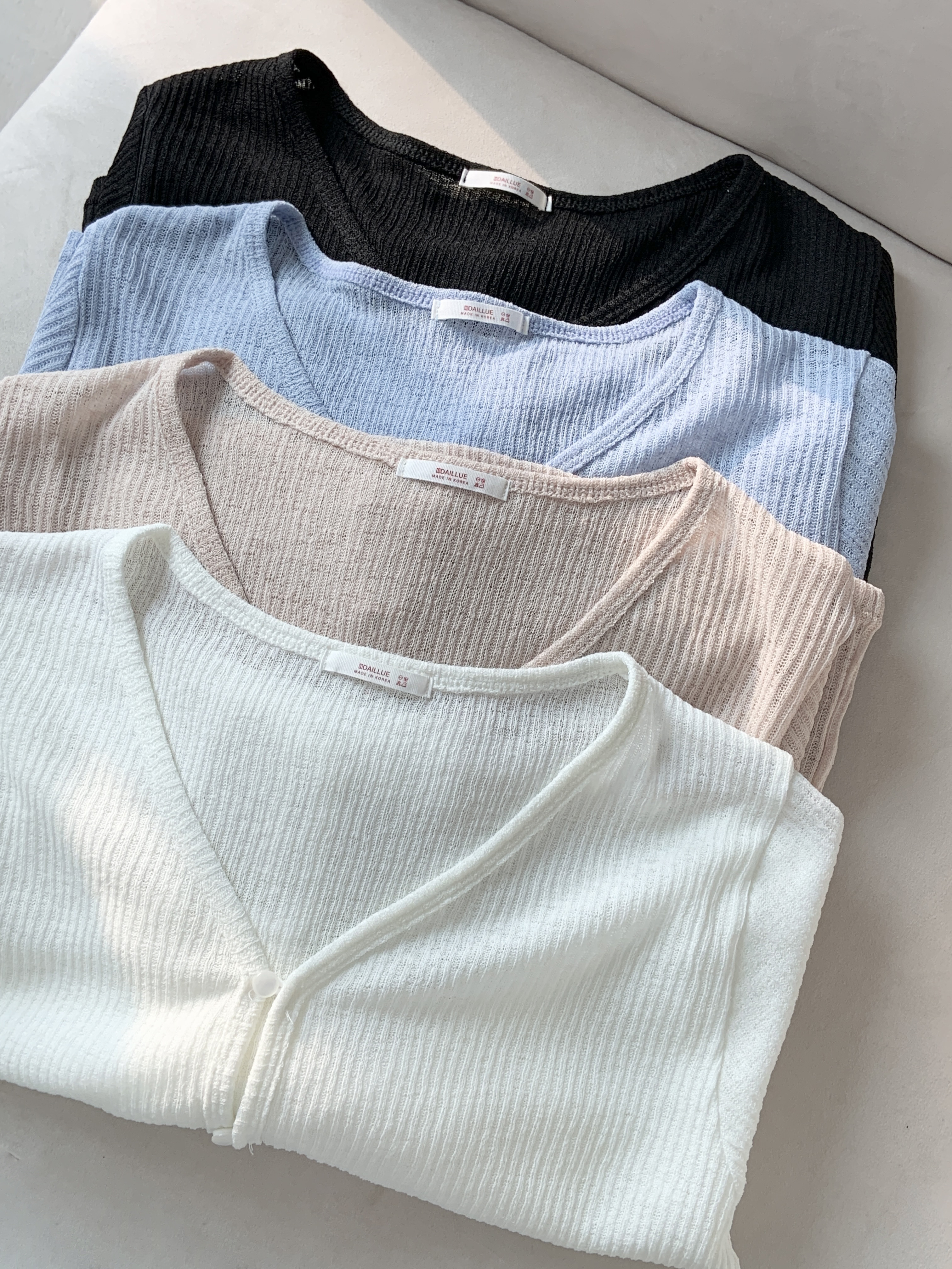 リブボタンVネッククロップドルーズ長袖無地カーディガン | 詳細画像20