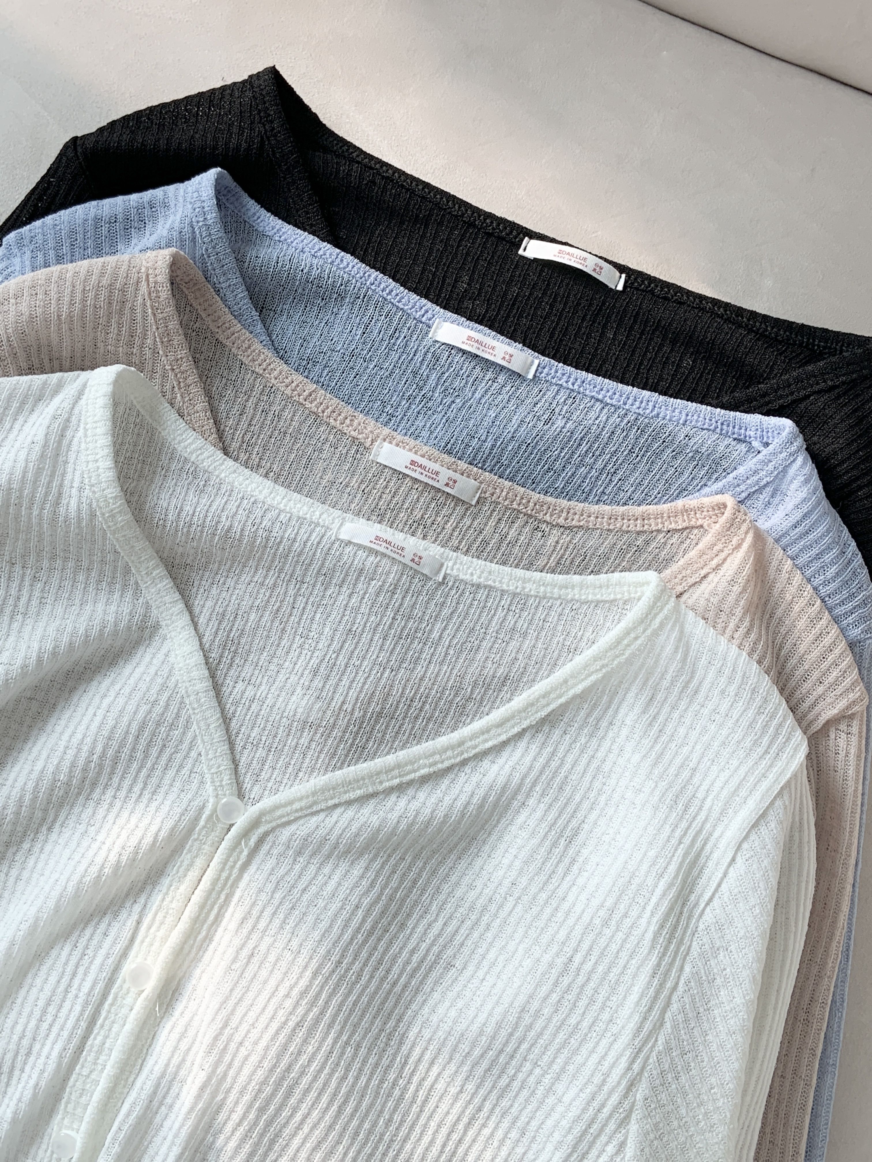 リブボタンVネッククロップドルーズ長袖無地カーディガン | 詳細画像21