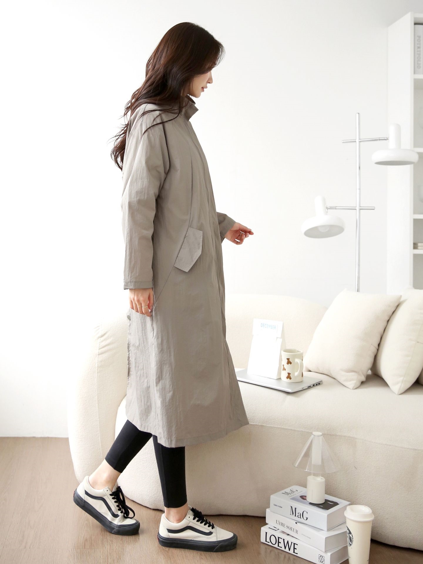 ナイロンジップアップハイネックスリットラインオーバーサイズロング長袖フラップポケット無地ジャンパー | 詳細画像11