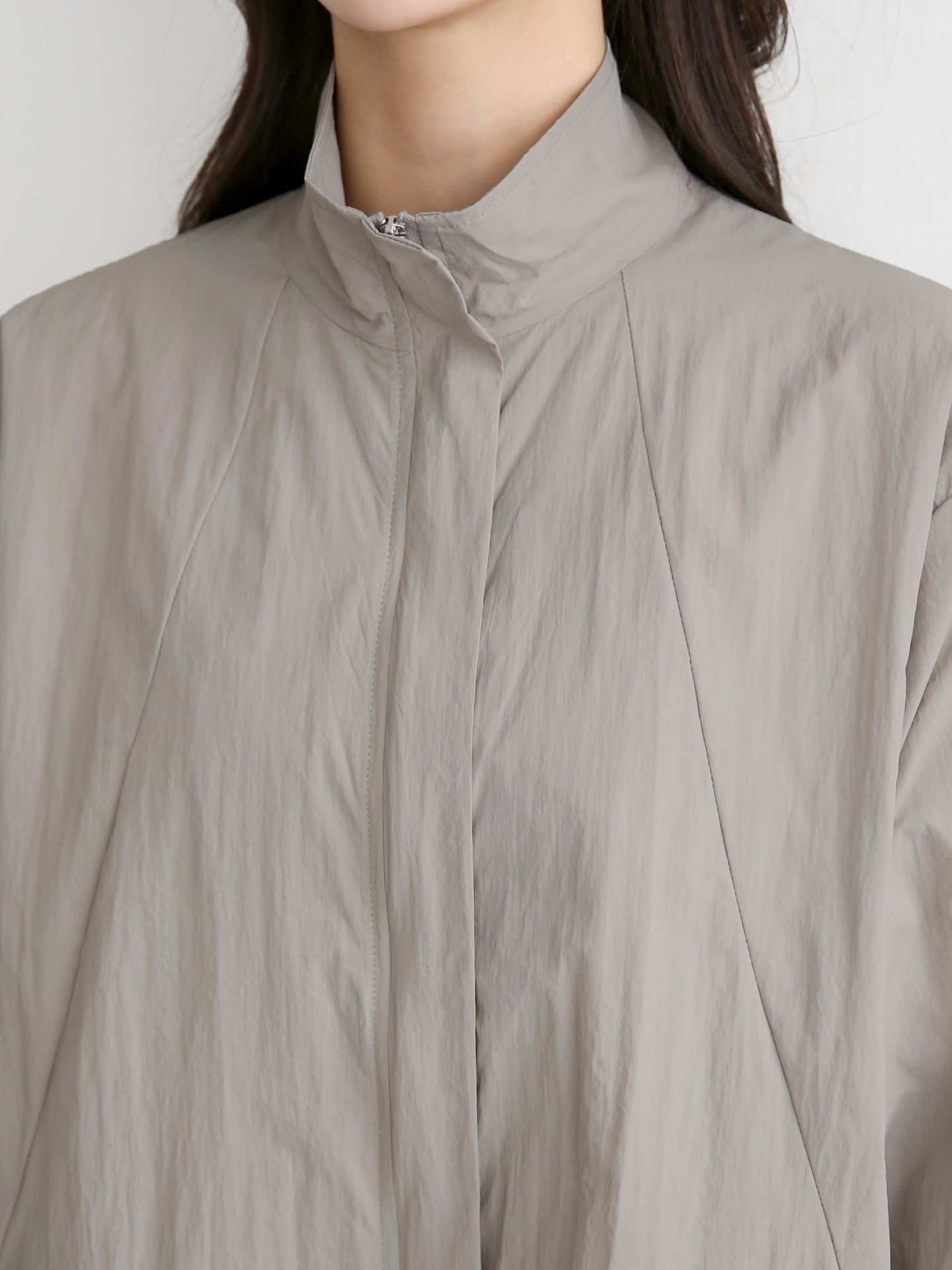 ナイロンジップアップハイネックスリットラインオーバーサイズロング長袖フラップポケット無地ジャンパー | 詳細画像28