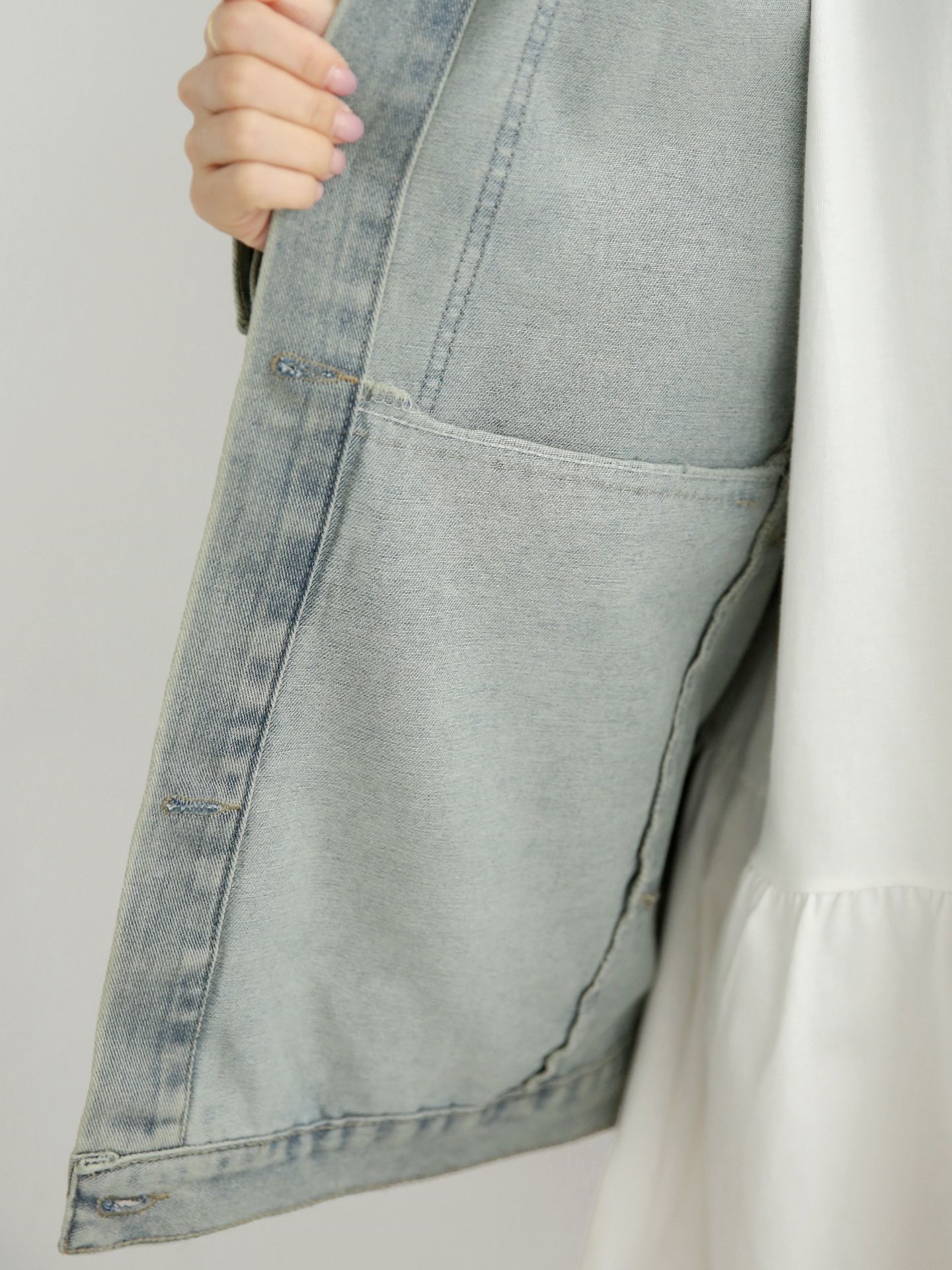 デニムボタンカラーポケットオーバーサイズボタンスリーブハーフジャケット | 詳細画像30