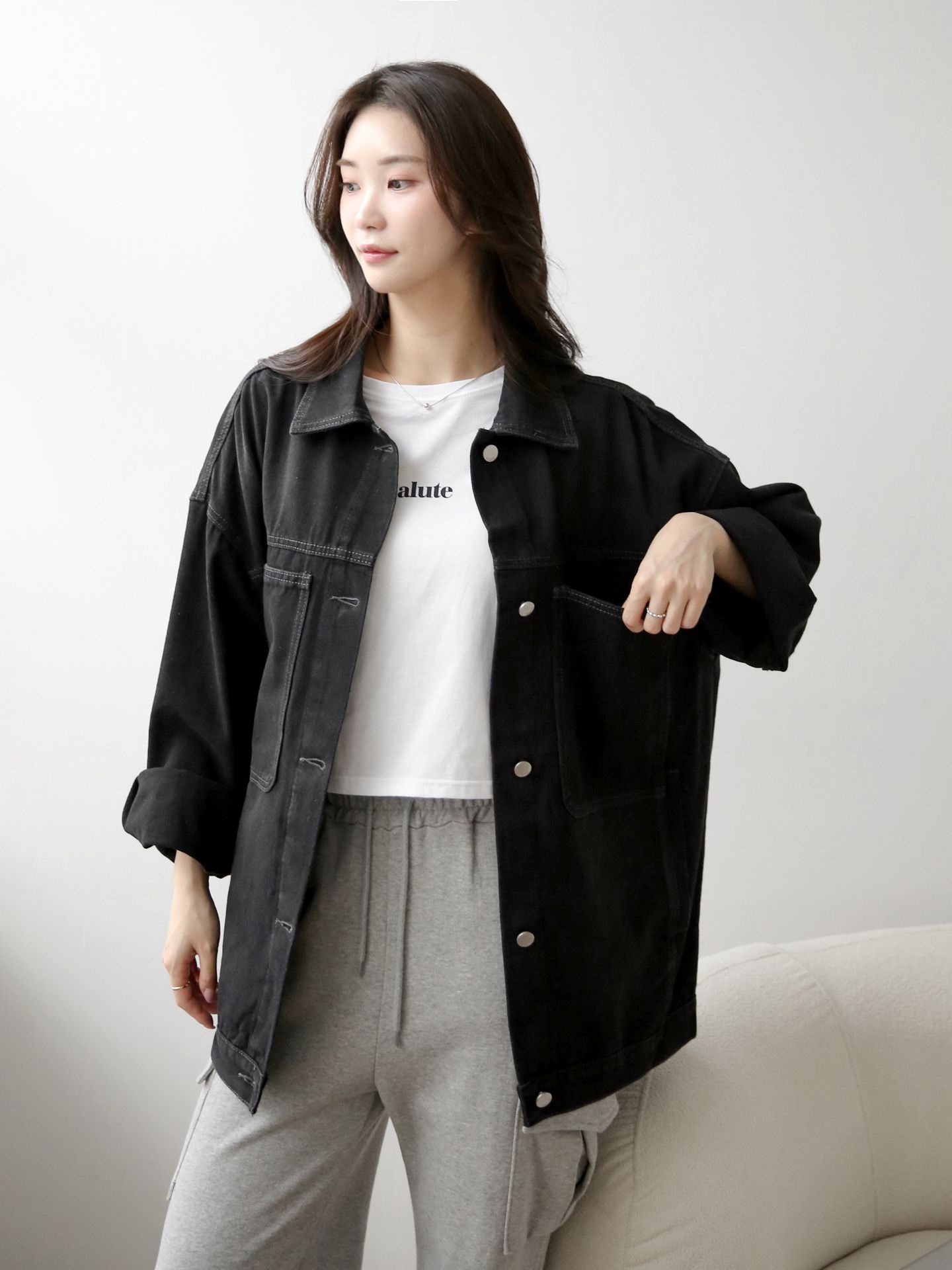 デニムボタンカラーポケットオーバーサイズボタンスリーブハーフジャケット | 詳細画像16