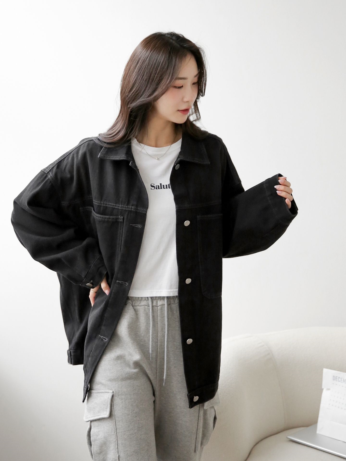 デニムボタンカラーポケットオーバーサイズボタンスリーブハーフジャケット | 詳細画像17