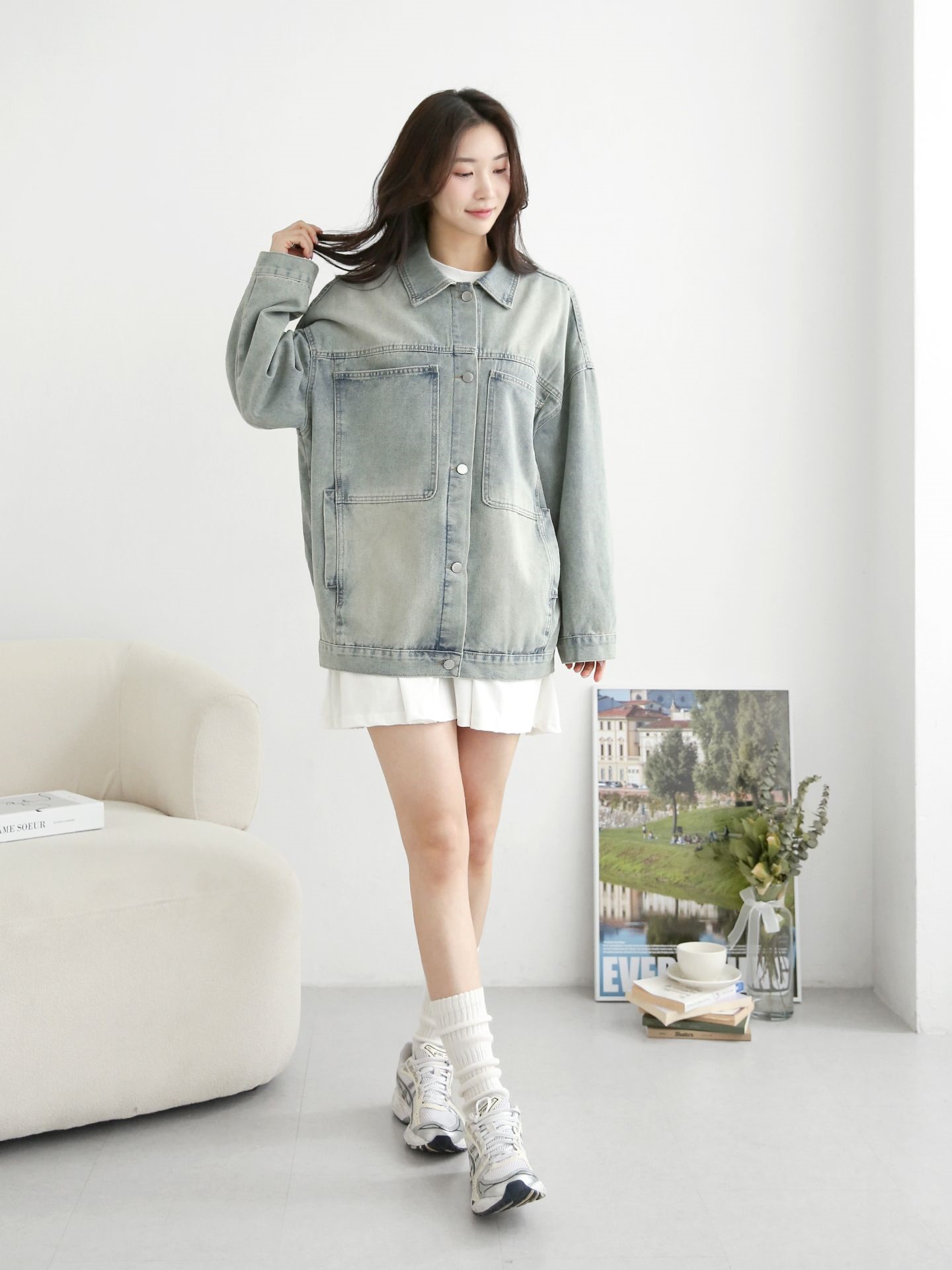 デニムボタンカラーポケットオーバーサイズボタンスリーブハーフジャケット | 詳細画像5