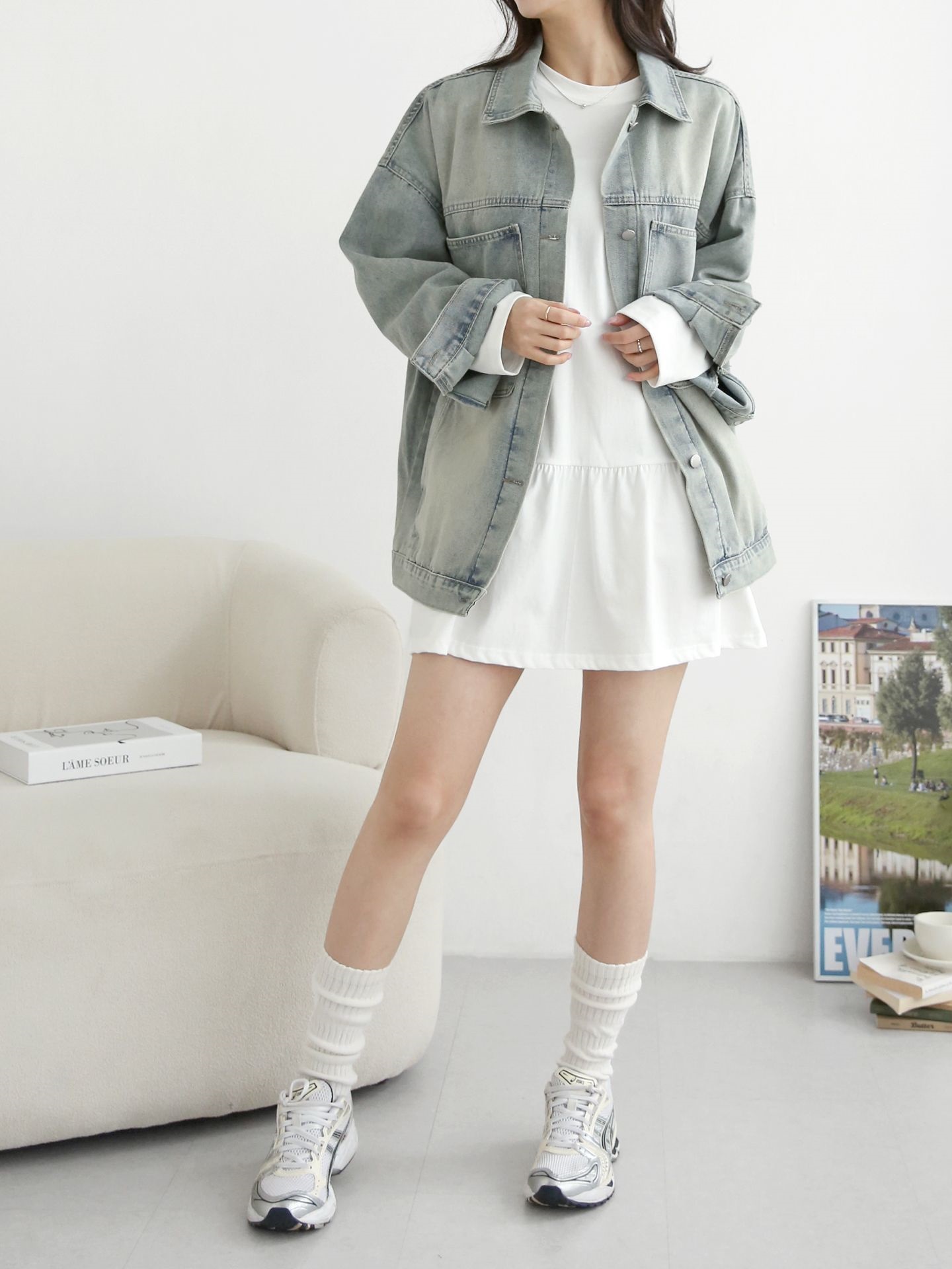 デニムボタンカラーポケットオーバーサイズボタンスリーブハーフジャケット | 詳細画像4