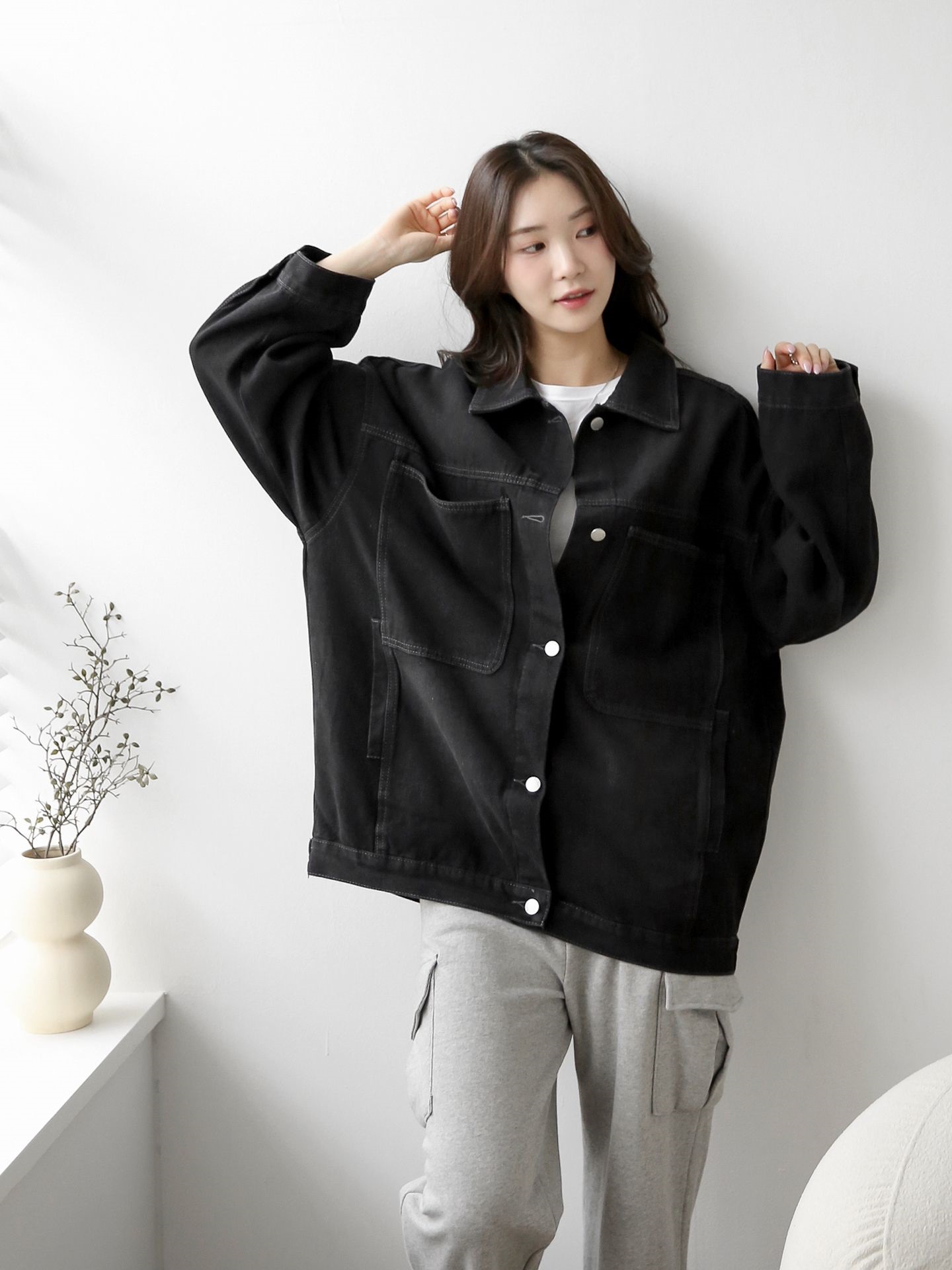 デニムボタンカラーポケットオーバーサイズボタンスリーブハーフジャケット | 詳細画像19