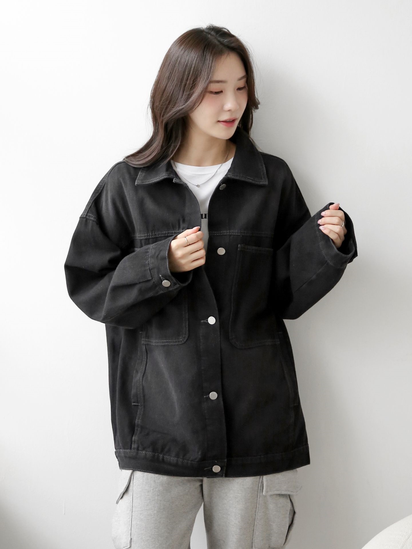 デニムボタンカラーポケットオーバーサイズボタンスリーブハーフジャケット | 詳細画像20