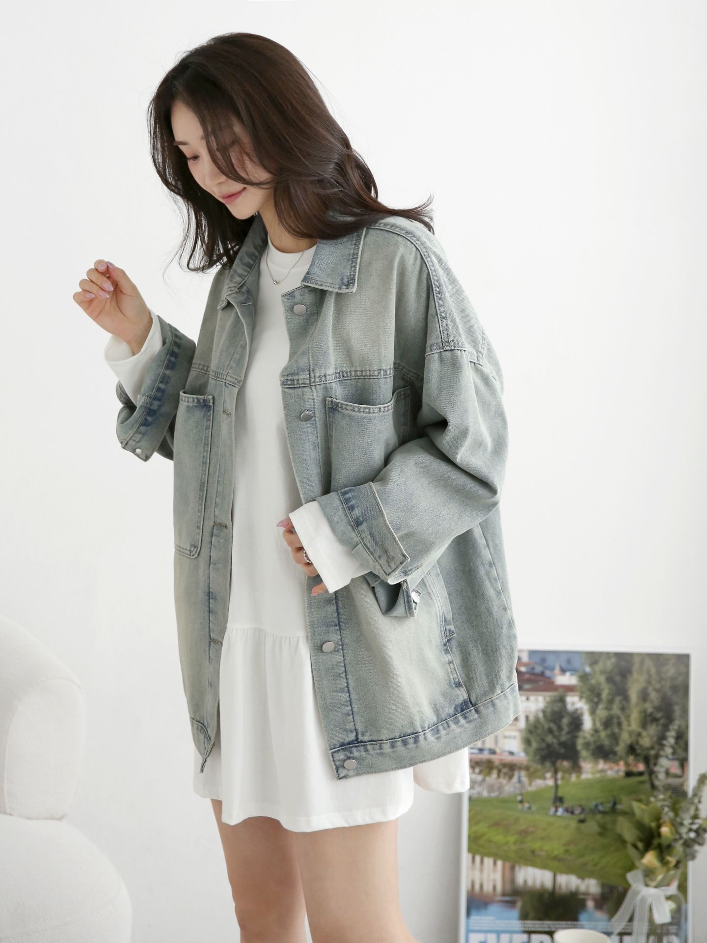 デニムボタンカラーポケットオーバーサイズボタンスリーブハーフジャケット | 詳細画像10