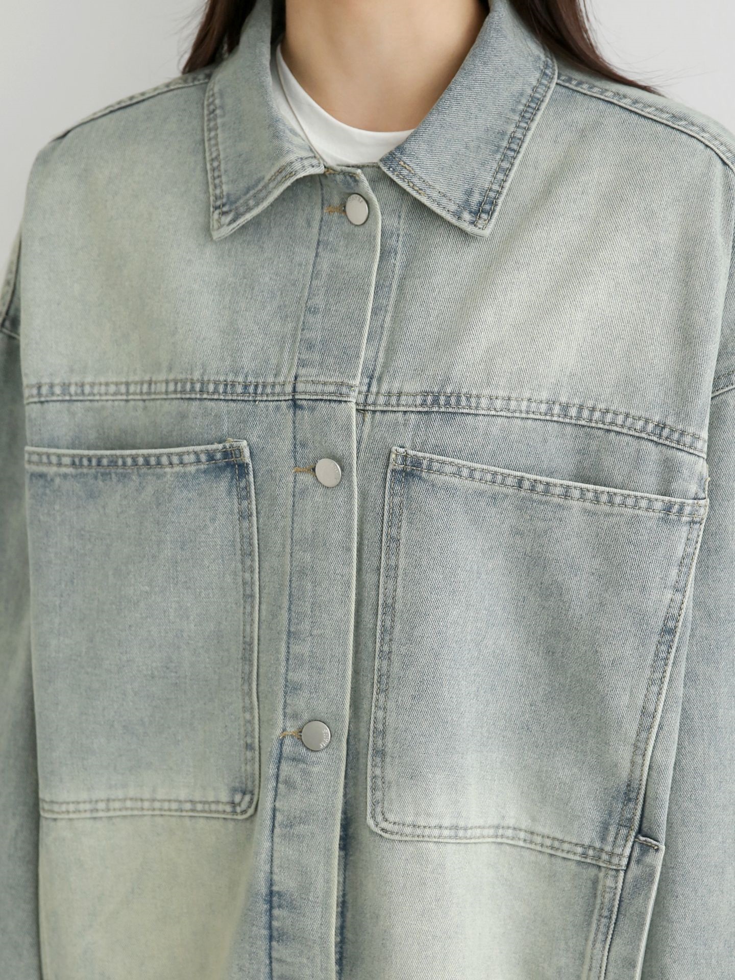 デニムボタンカラーポケットオーバーサイズボタンスリーブハーフジャケット | 詳細画像25