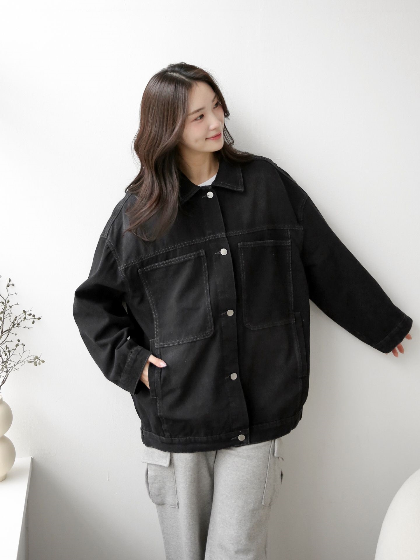 デニムボタンカラーポケットオーバーサイズボタンスリーブハーフジャケット | 詳細画像21