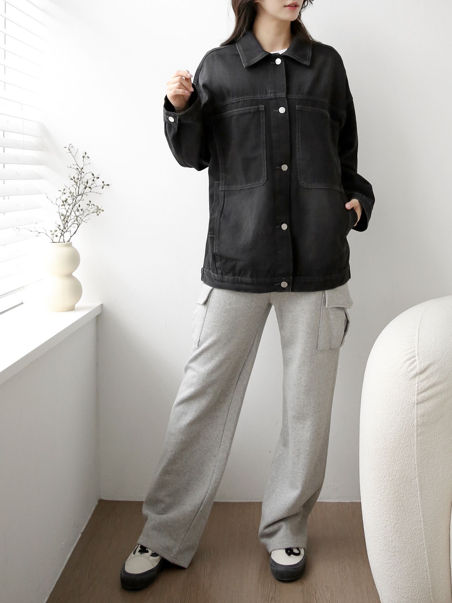 デニムボタンカラーポケットオーバーサイズボタンスリーブハーフジャケット | 詳細画像22