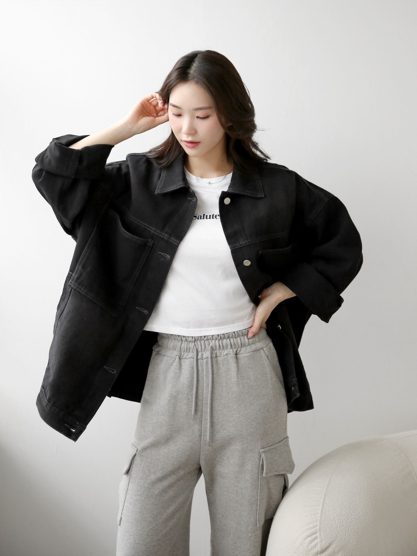 デニムボタンカラーポケットオーバーサイズボタンスリーブハーフジャケット | 詳細画像23