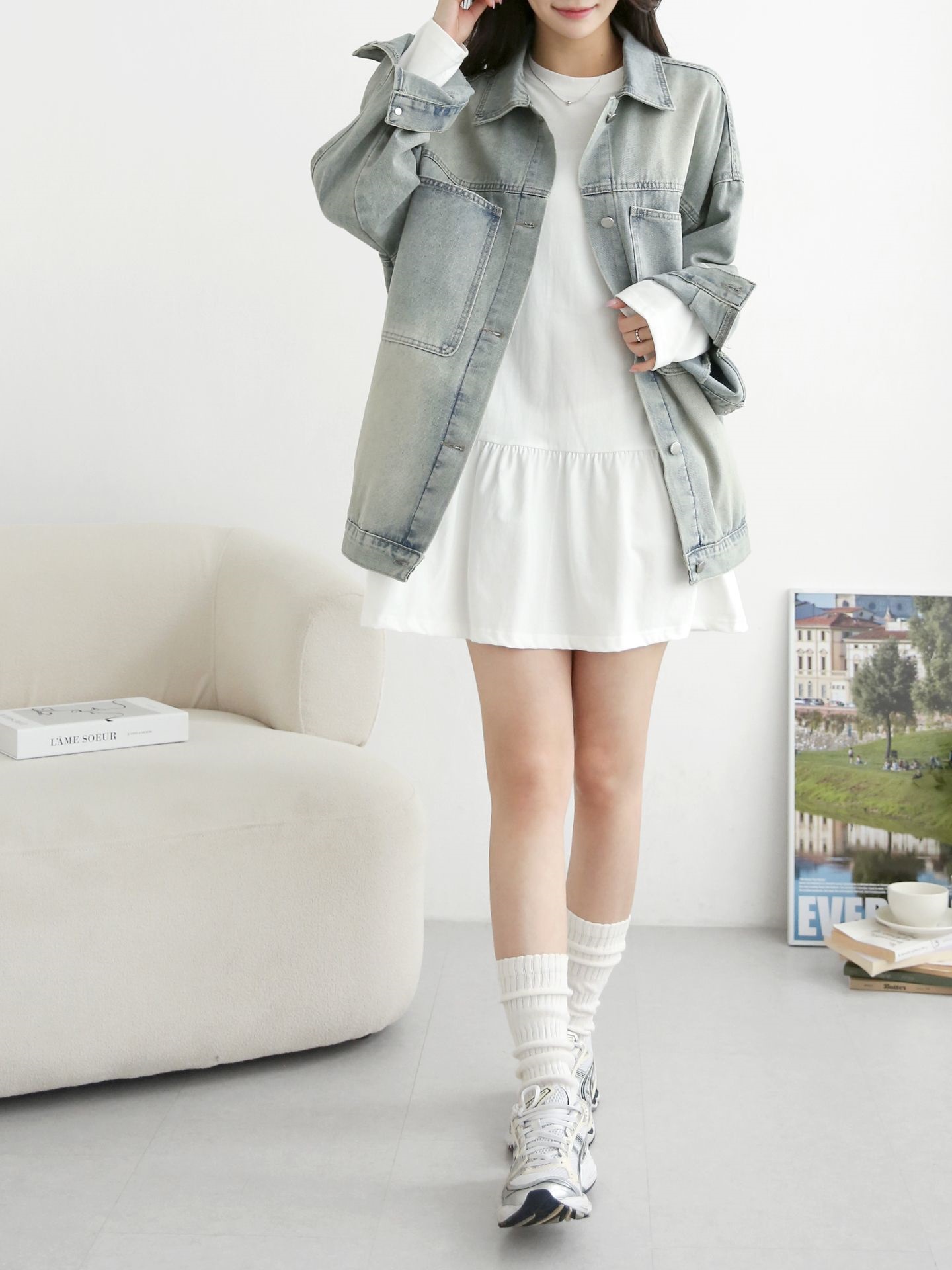 デニムボタンカラーポケットオーバーサイズボタンスリーブハーフジャケット | 詳細画像6