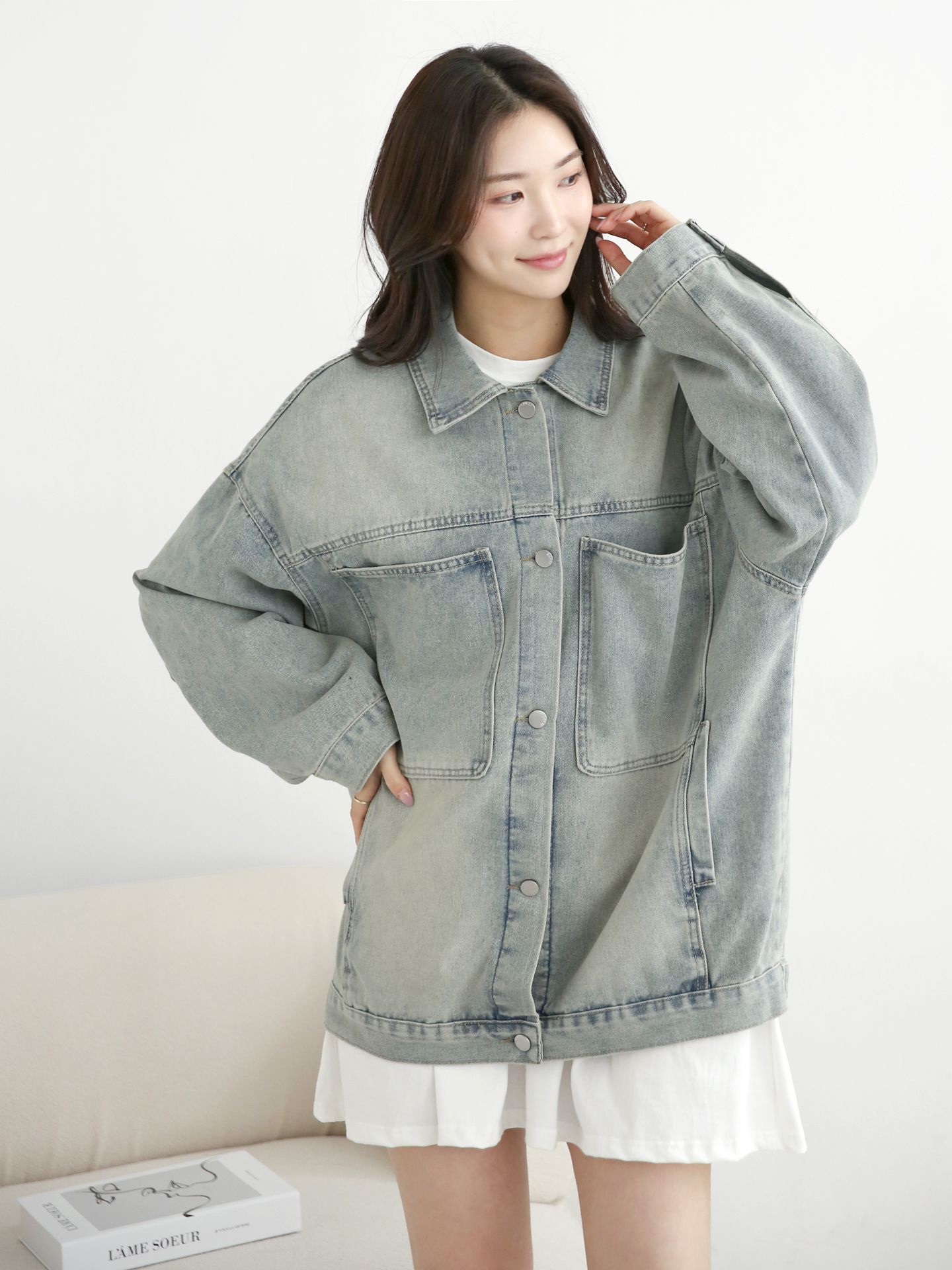 デニムボタンカラーポケットオーバーサイズボタンスリーブハーフジャケット | 詳細画像11