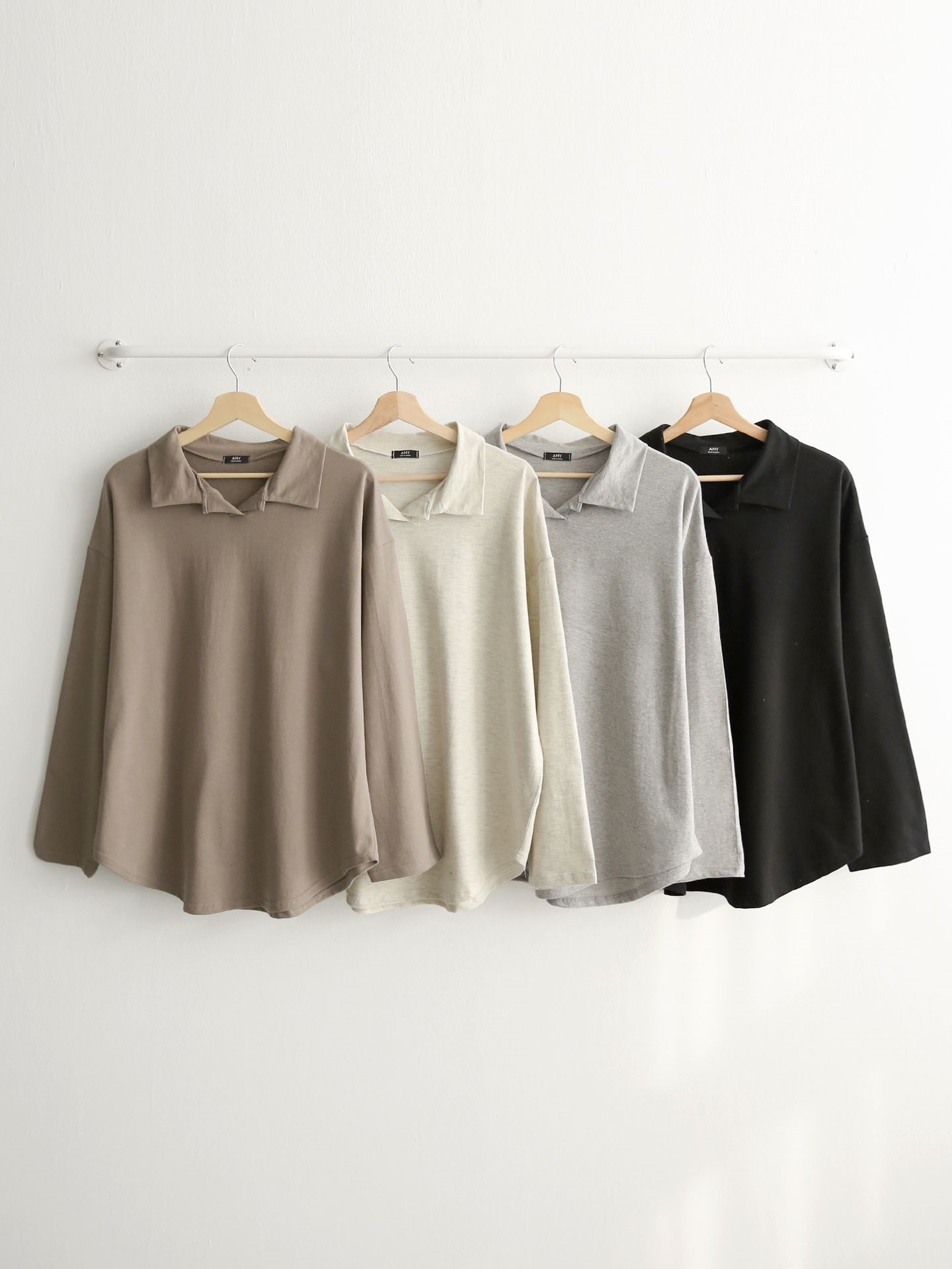 コットンカラーオーバーサイズ長袖ビッグハーフ無地Tシャツ | 詳細画像18