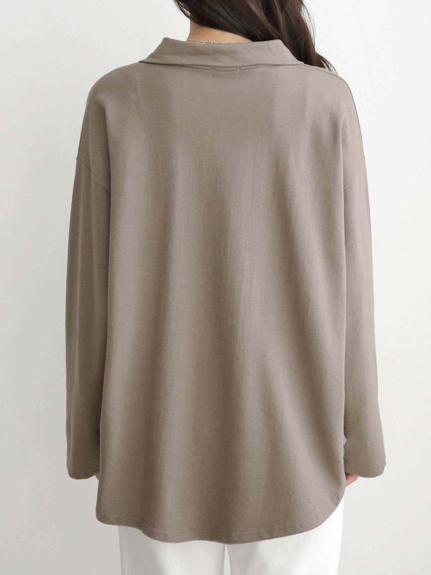 コットンカラーオーバーサイズ長袖ビッグハーフ無地Tシャツ | 詳細画像3