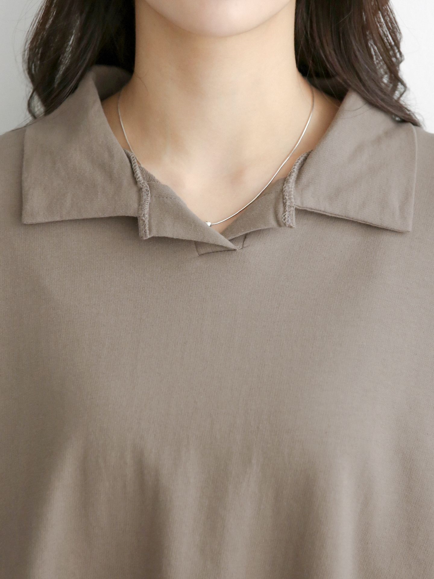 コットンカラーオーバーサイズ長袖ビッグハーフ無地Tシャツ | 詳細画像13