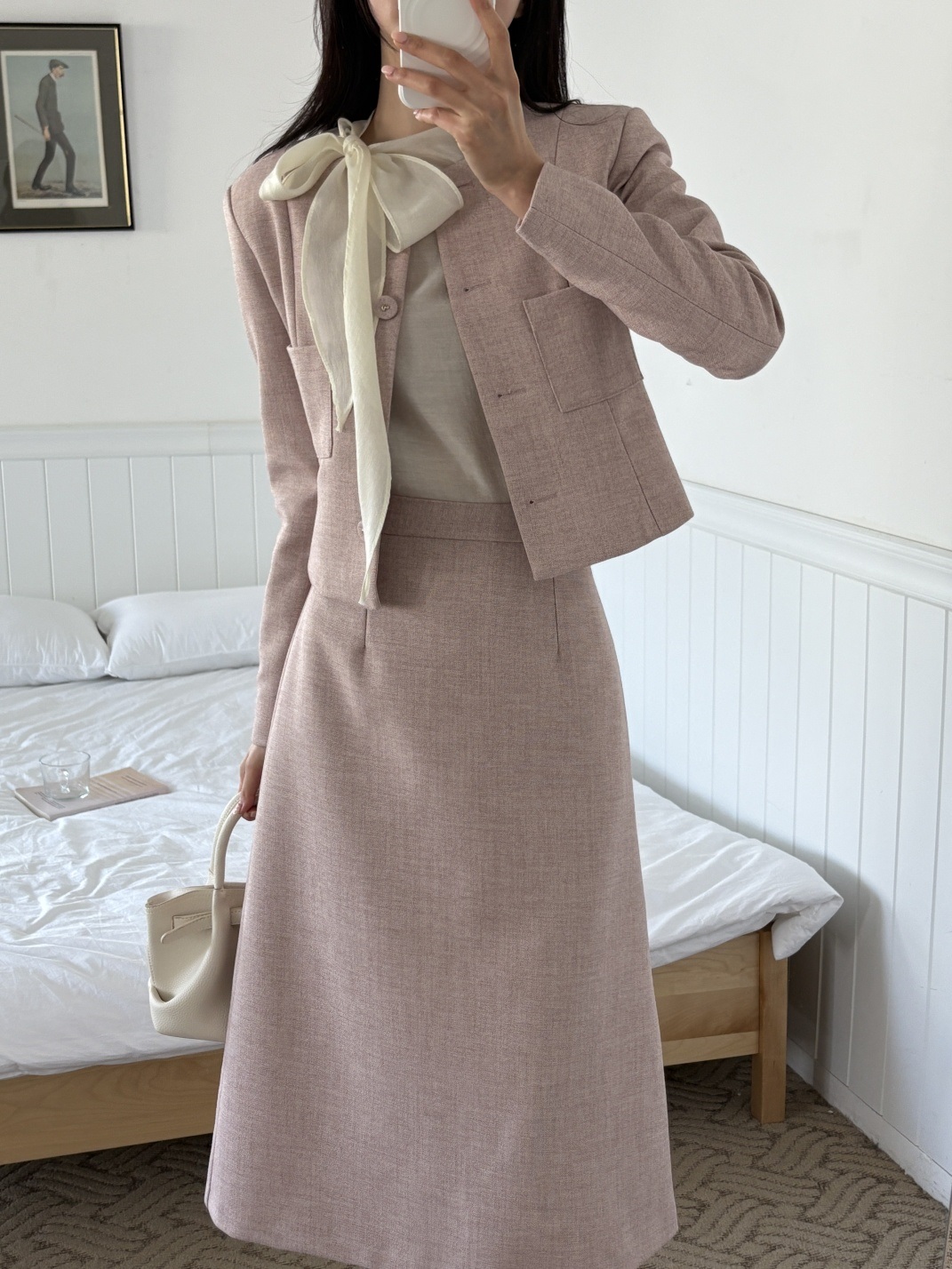 ボタンジップアップラウンドネックスリット肩パッドラインショート長袖ツーポケットAラインツーピース(トップス、ボトムス)スカートジャケット | 詳細画像4