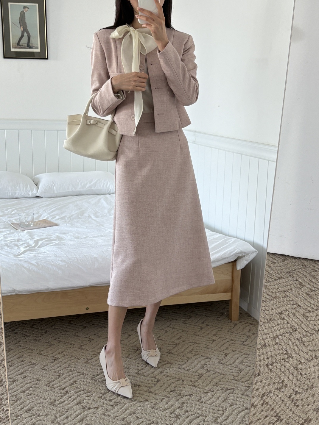 ボタンジップアップラウンドネックスリット肩パッドラインショート長袖ツーポケットAラインツーピース(トップス、ボトムス)スカートジャケット | 詳細画像5