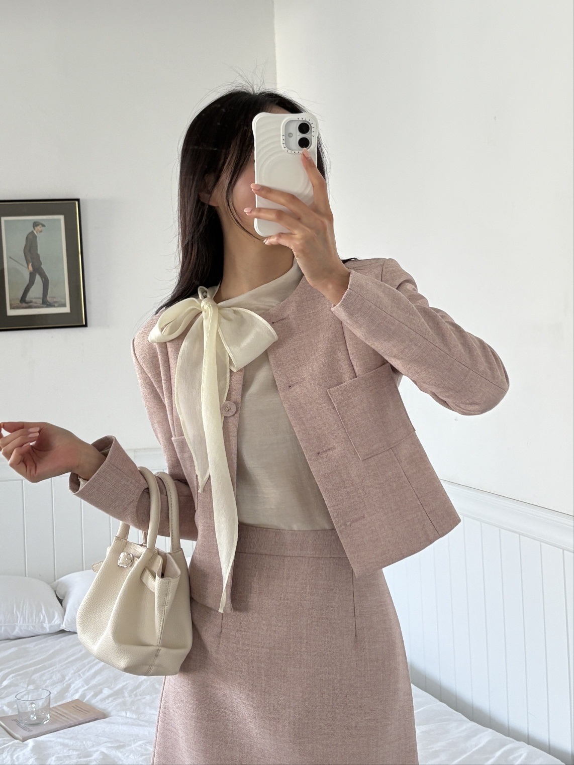 ボタンジップアップラウンドネックスリット肩パッドラインショート長袖ツーポケットAラインツーピース(トップス、ボトムス)スカートジャケット | 詳細画像6