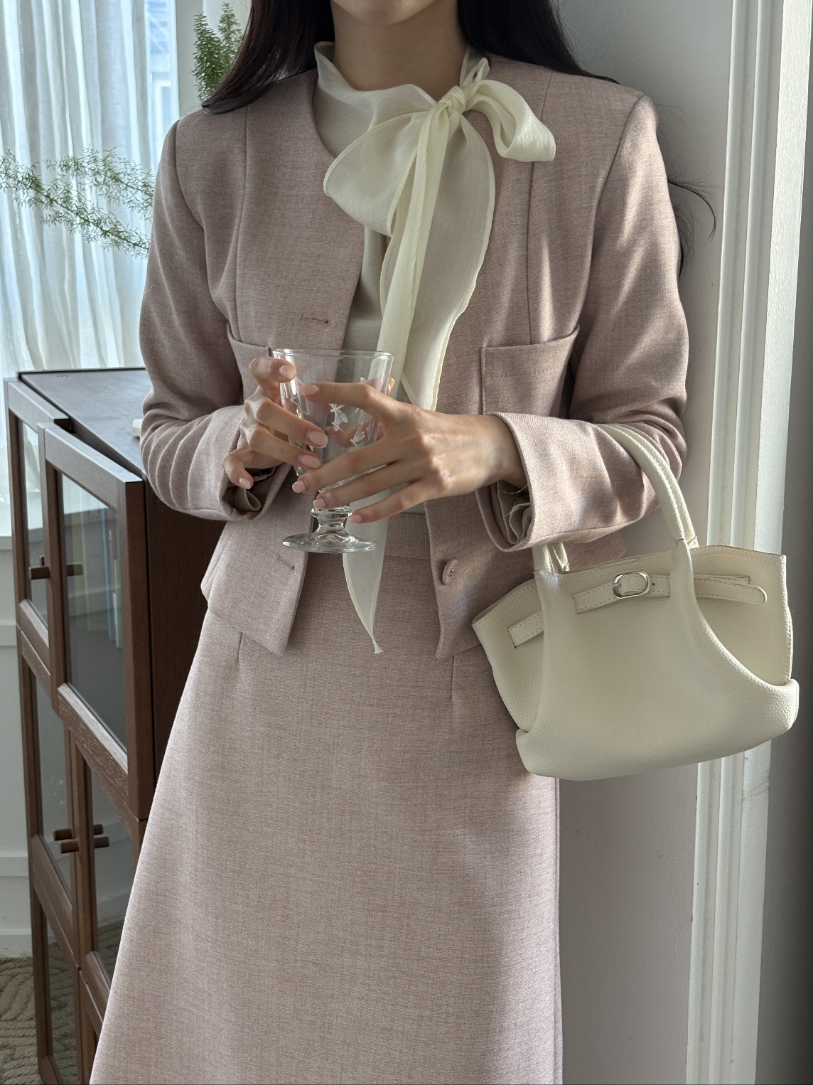 ボタンジップアップラウンドネックスリット肩パッドラインショート長袖ツーポケットAラインツーピース(トップス、ボトムス)スカートジャケット | 詳細画像10