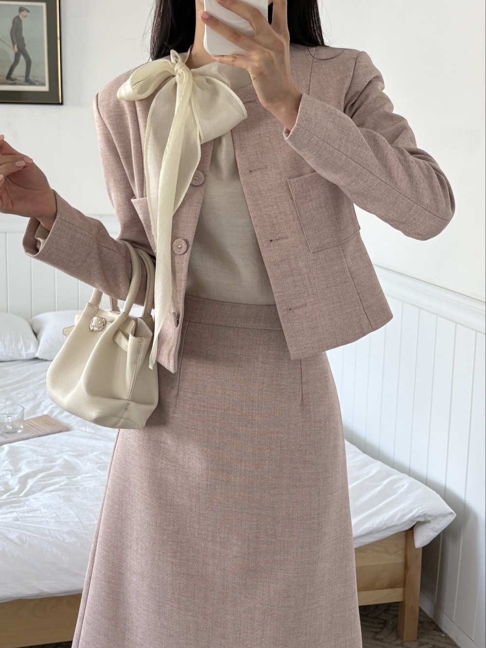 ボタンラウンドネック肩パッドラインショート長袖ツーポケットジャケット | 詳細画像5