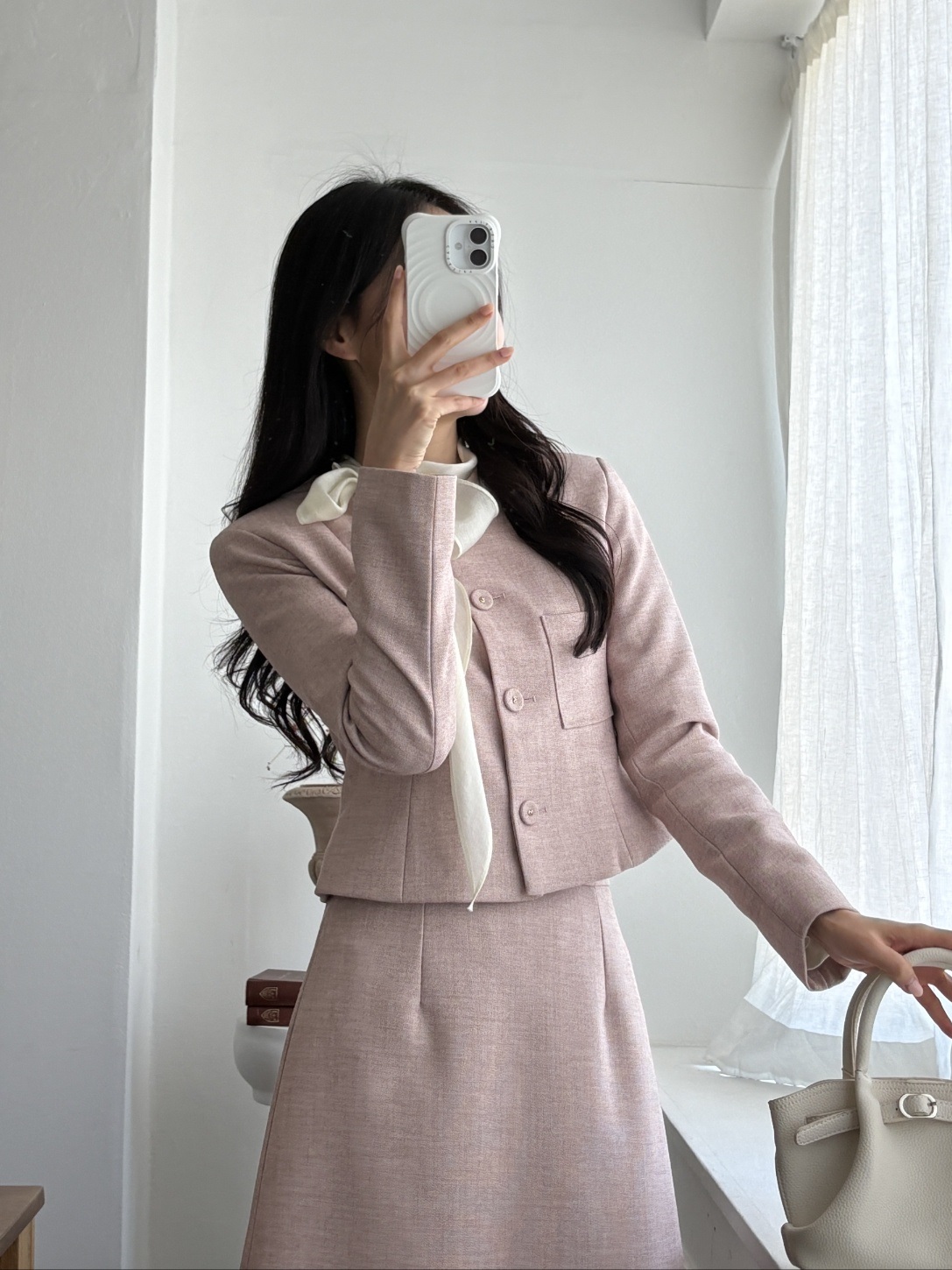 ボタンラウンドネック肩パッドラインショート長袖ツーポケットジャケット | 詳細画像13