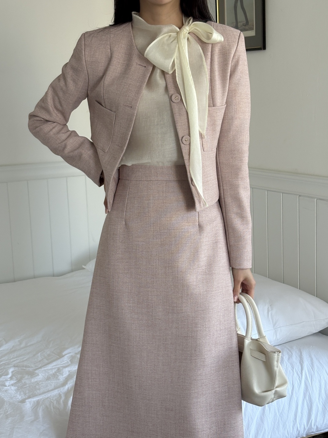 ボタンラウンドネック肩パッドラインショート長袖ツーポケットジャケット | 詳細画像15