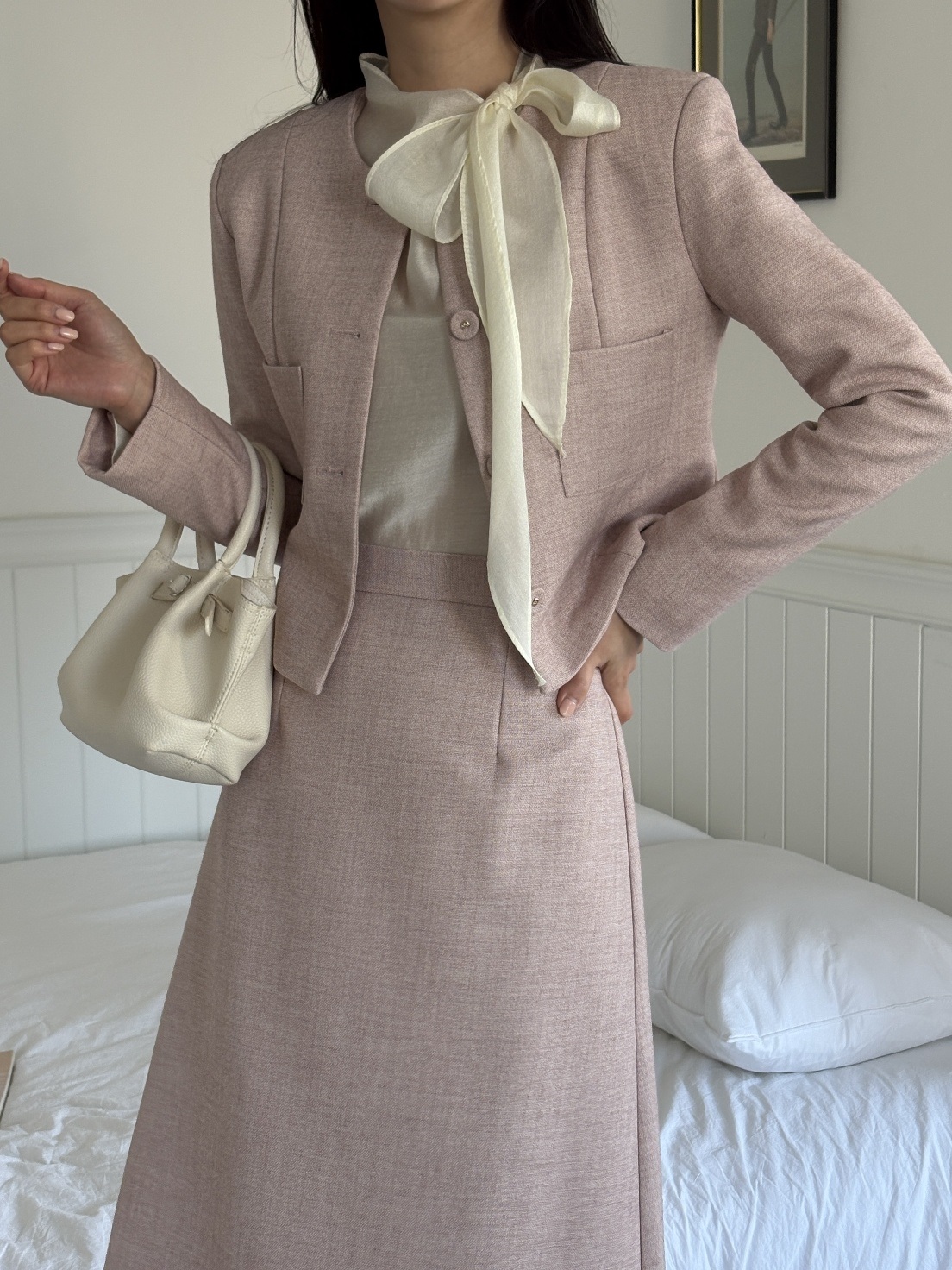 ボタンラウンドネック肩パッドラインショート長袖ツーポケットジャケット | 詳細画像16