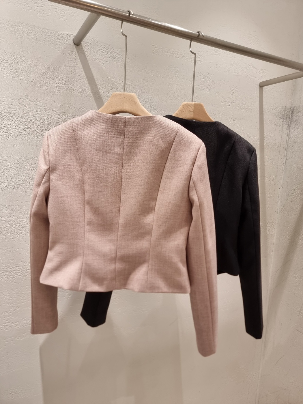 ボタンラウンドネック肩パッドラインショート長袖ツーポケットジャケット | 詳細画像20