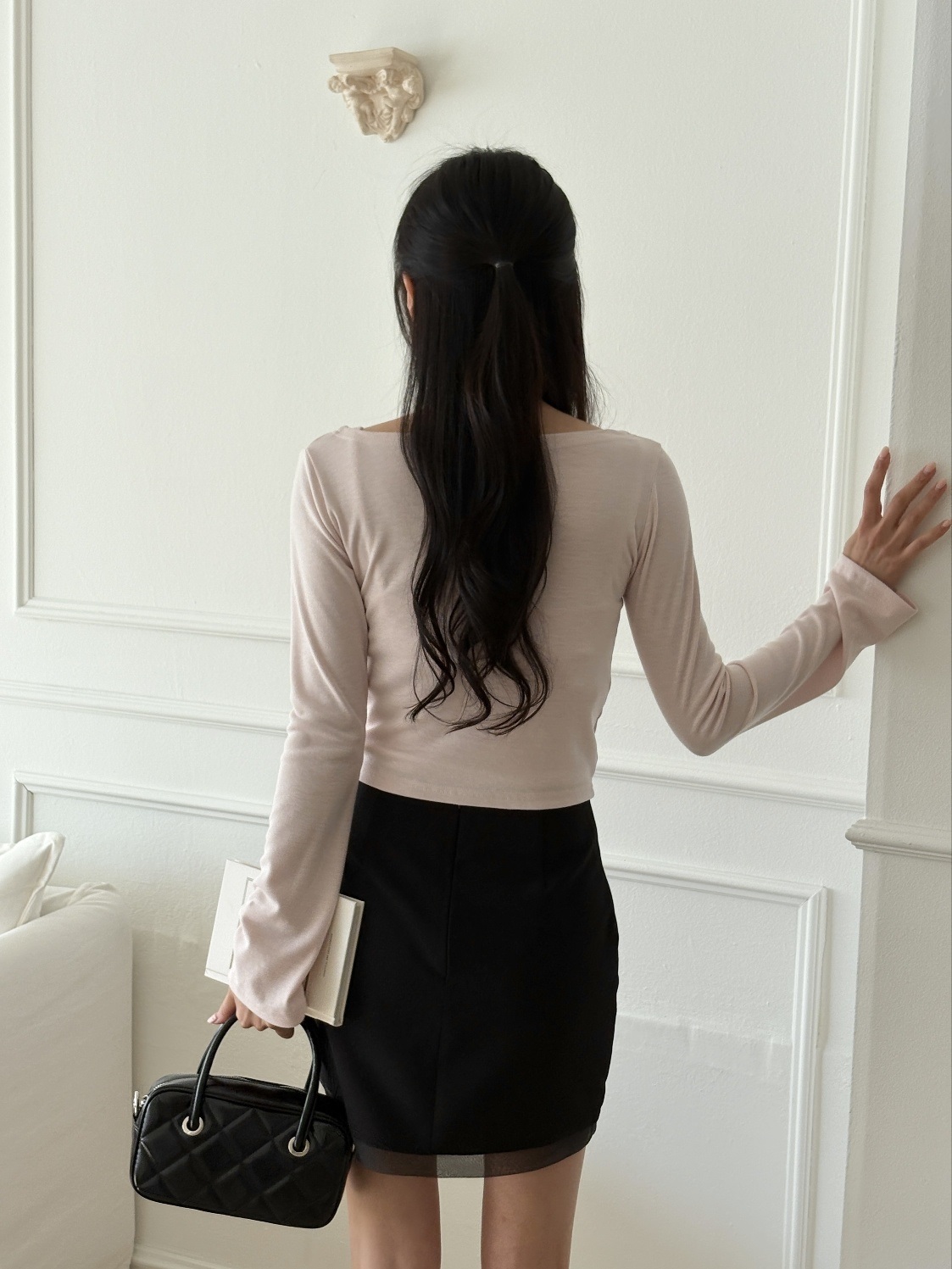 レースボタンラインクロップドスリム長袖カーディガンキャミソールアンサンブル | 詳細画像9