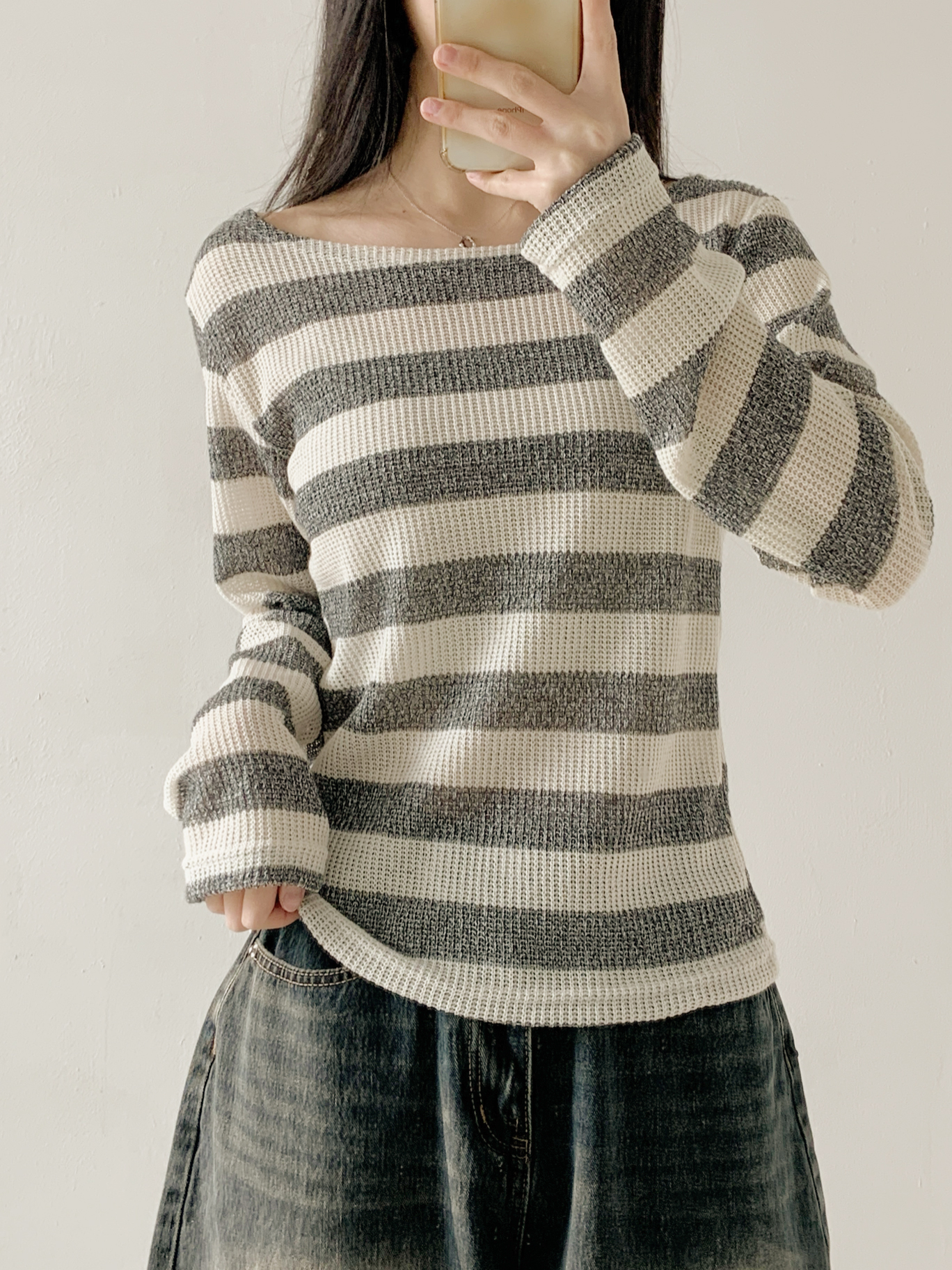 ボートネックルーズ長袖ボーダーTシャツ | 詳細画像4