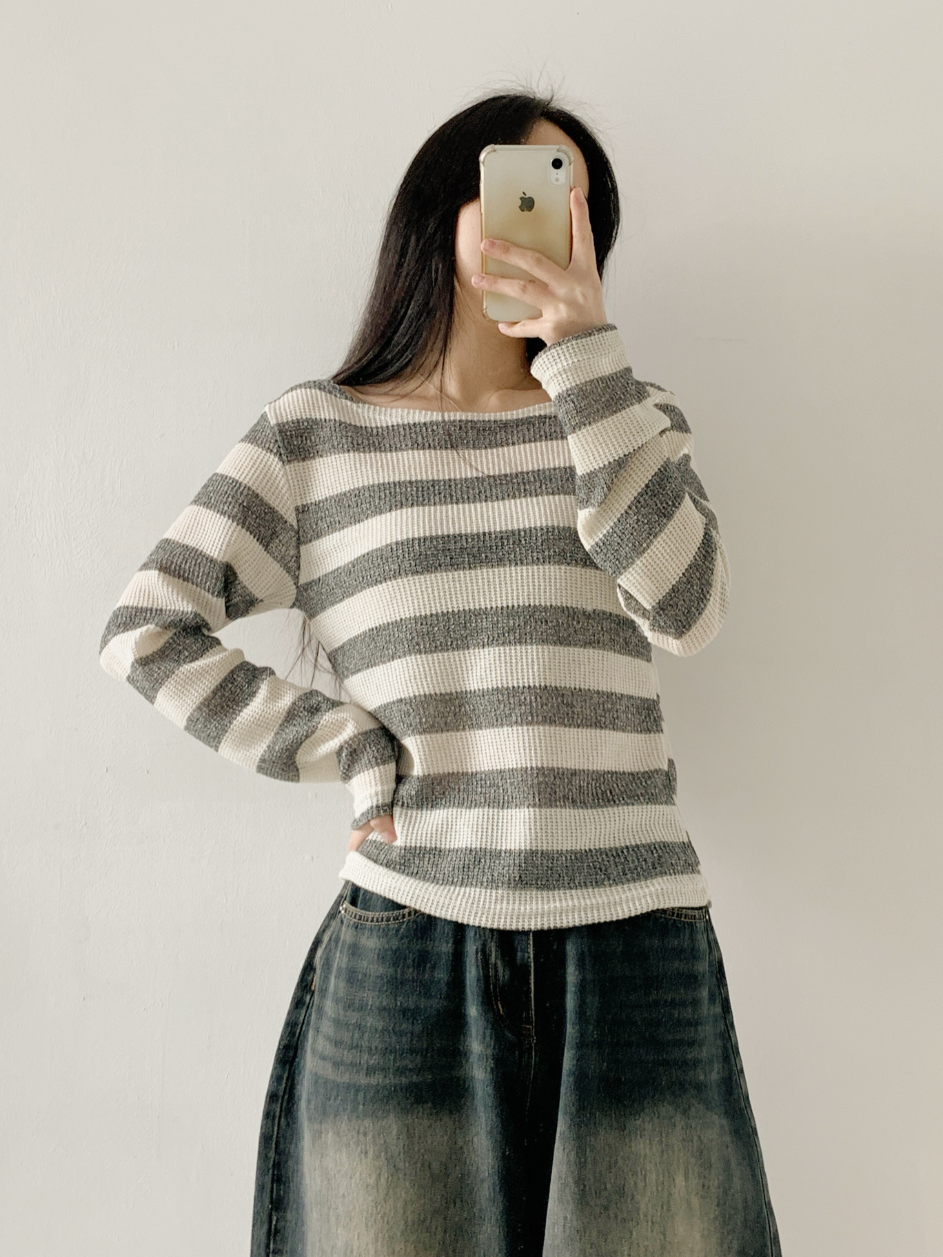 ボートネックルーズ長袖ボーダーTシャツ | 詳細画像10