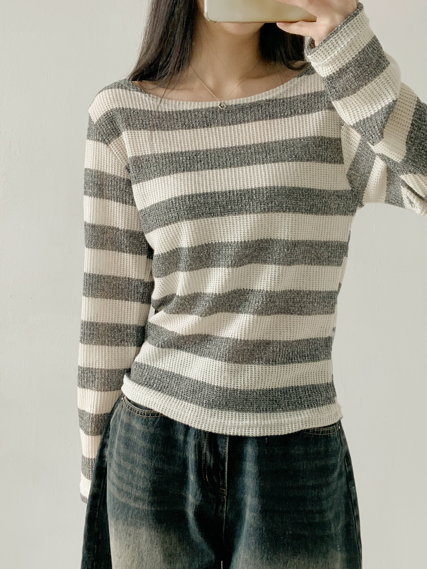 ボートネックルーズ長袖ボーダーTシャツ | 詳細画像6