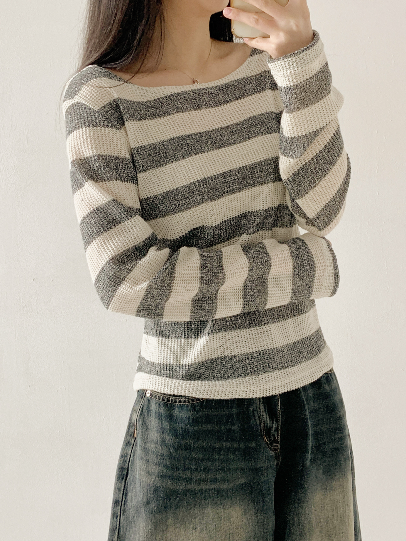 ボートネックルーズ長袖ボーダーTシャツ | 詳細画像8