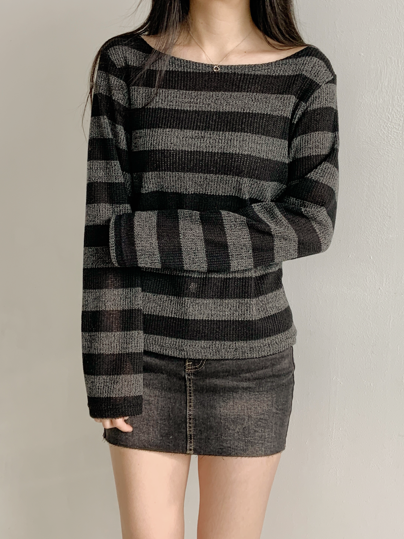 ボートネックルーズ長袖ボーダーTシャツ | 詳細画像13