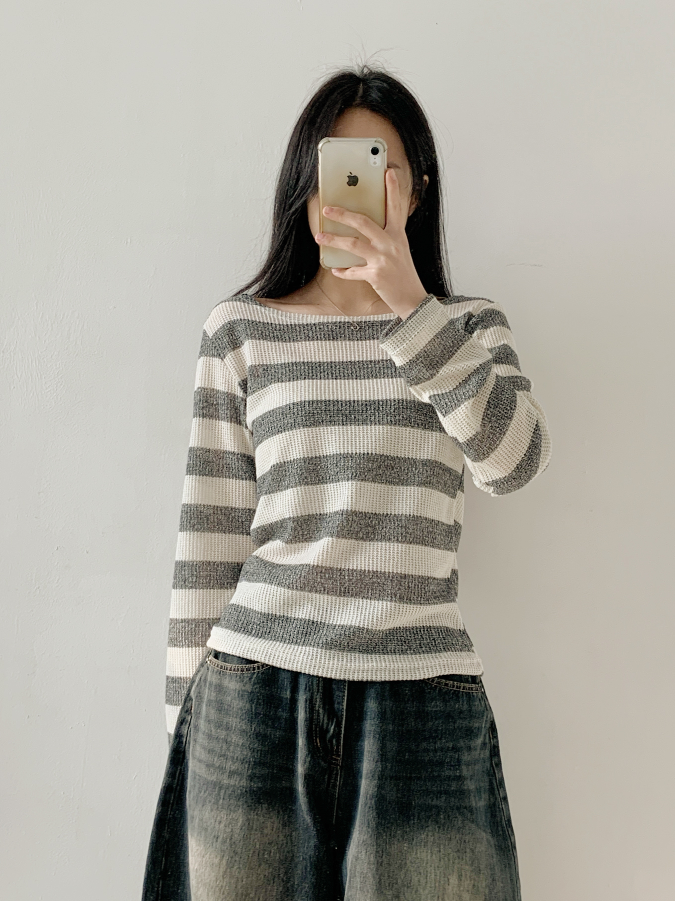 ボートネックルーズ長袖ボーダーTシャツ | 詳細画像3