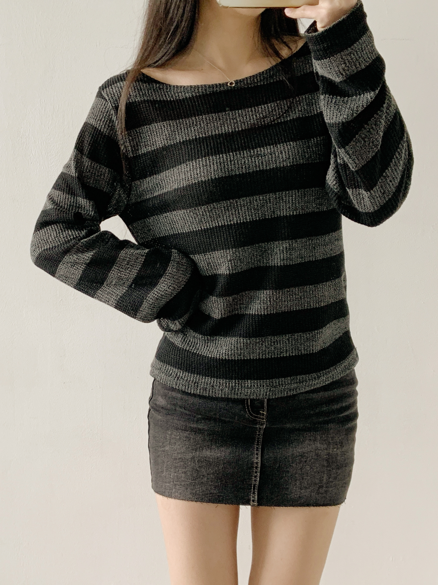 ボートネックルーズ長袖ボーダーTシャツ | 詳細画像16