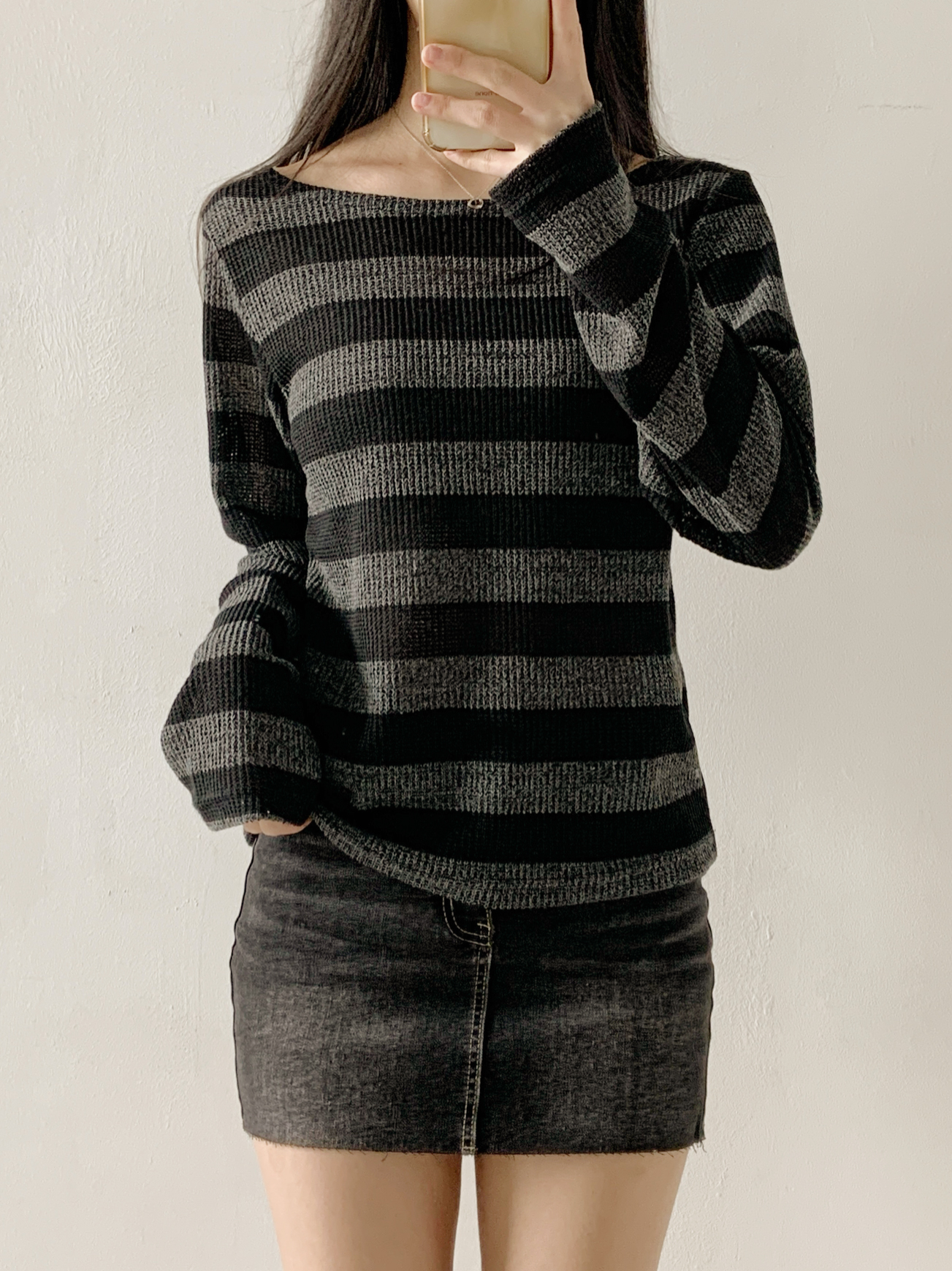 ボートネックルーズ長袖ボーダーTシャツ | 詳細画像12