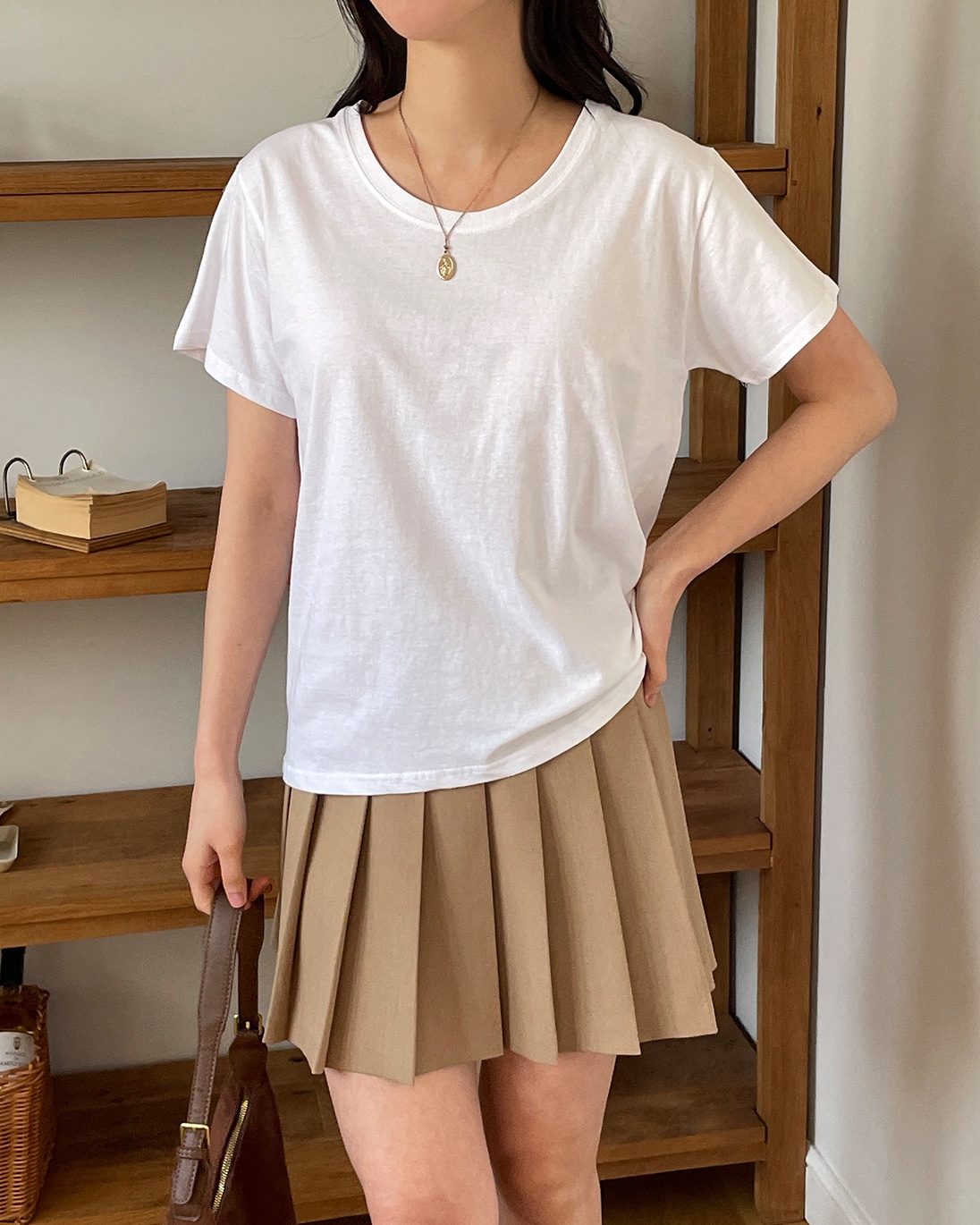 コットンラウンドネックルーズ半袖無地Tシャツ | 詳細画像2