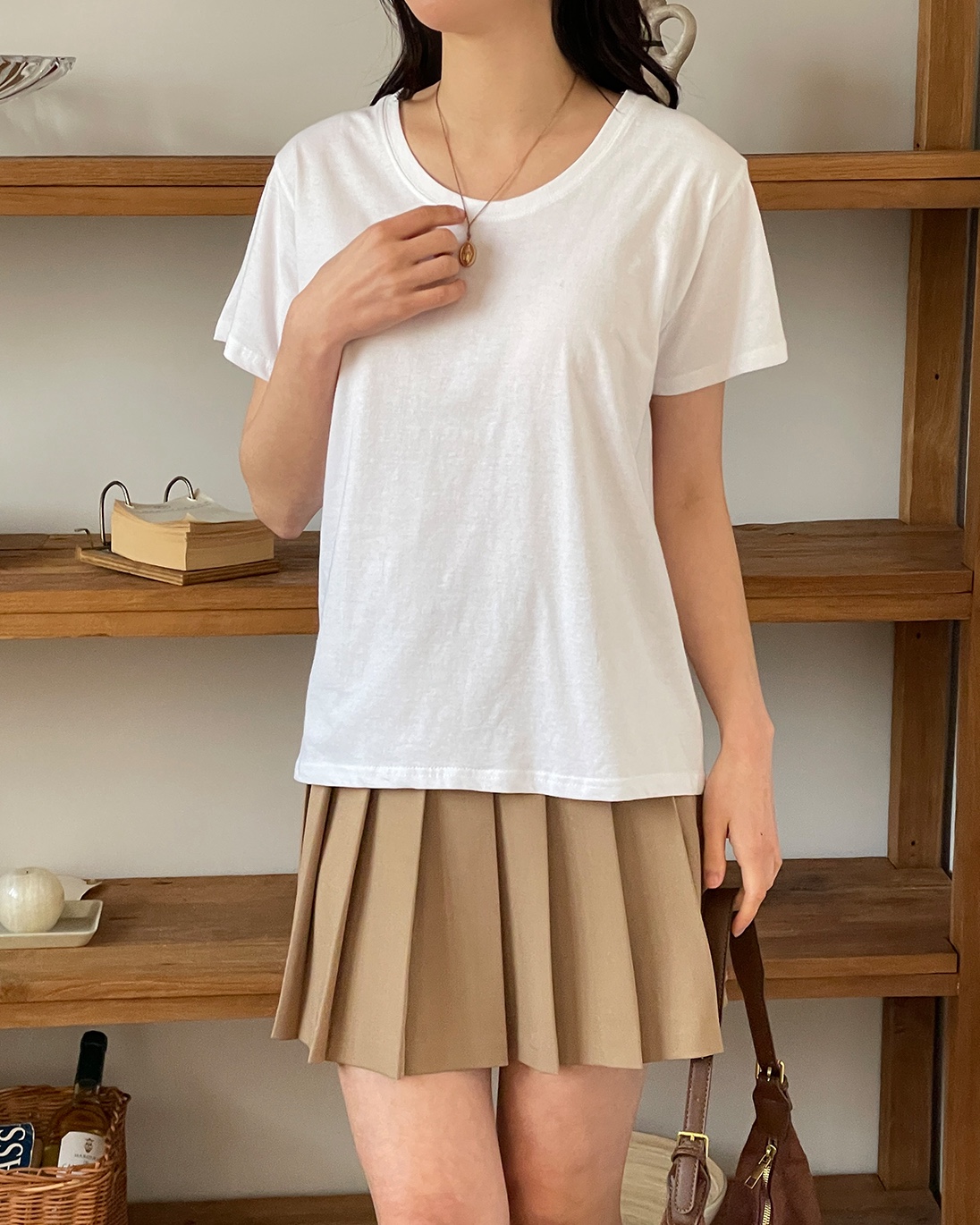 コットンラウンドネックルーズ半袖無地Tシャツ | 詳細画像3