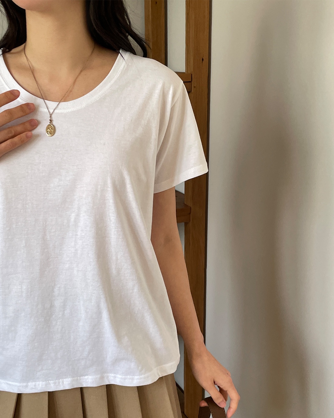 コットンラウンドネックルーズ半袖無地Tシャツ | 詳細画像4