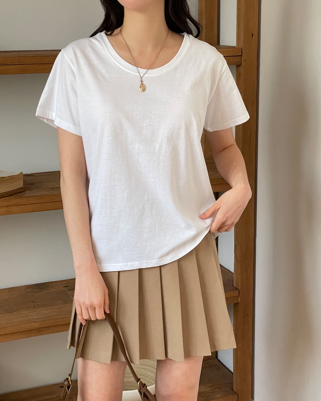 コットンラウンドネックルーズ半袖無地Tシャツ | 詳細画像5