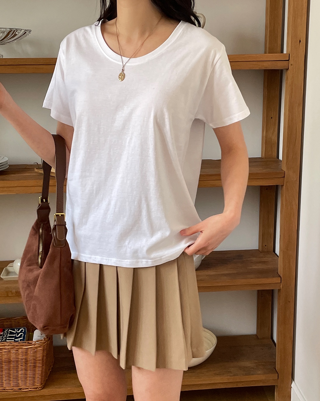 コットンラウンドネックルーズ半袖無地Tシャツ | 詳細画像6