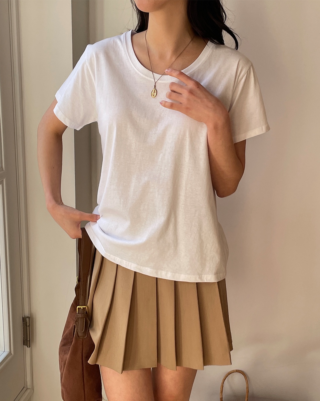 コットンラウンドネックルーズ半袖無地Tシャツ | 詳細画像7