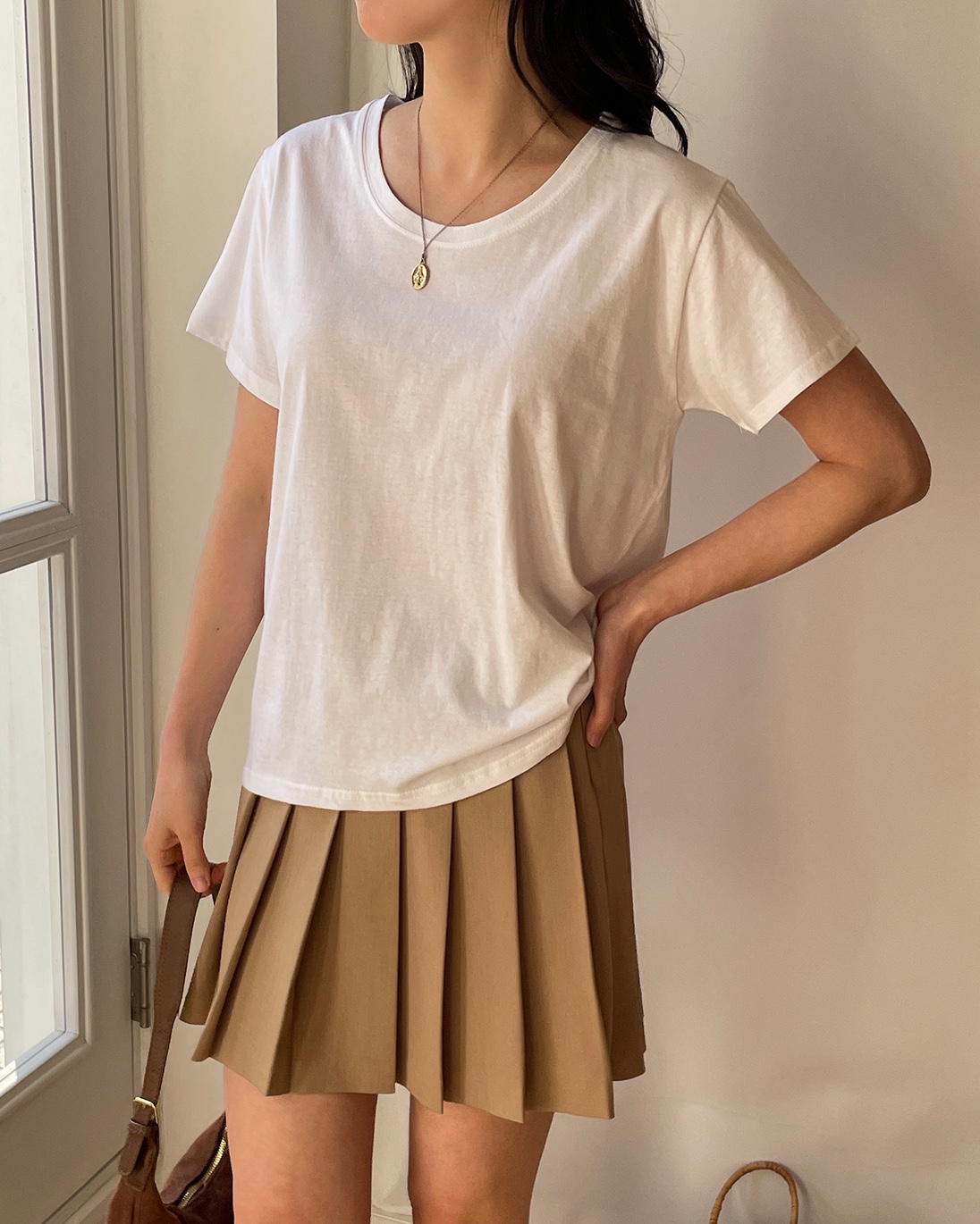 コットンラウンドネックルーズ半袖無地Tシャツ | 詳細画像8