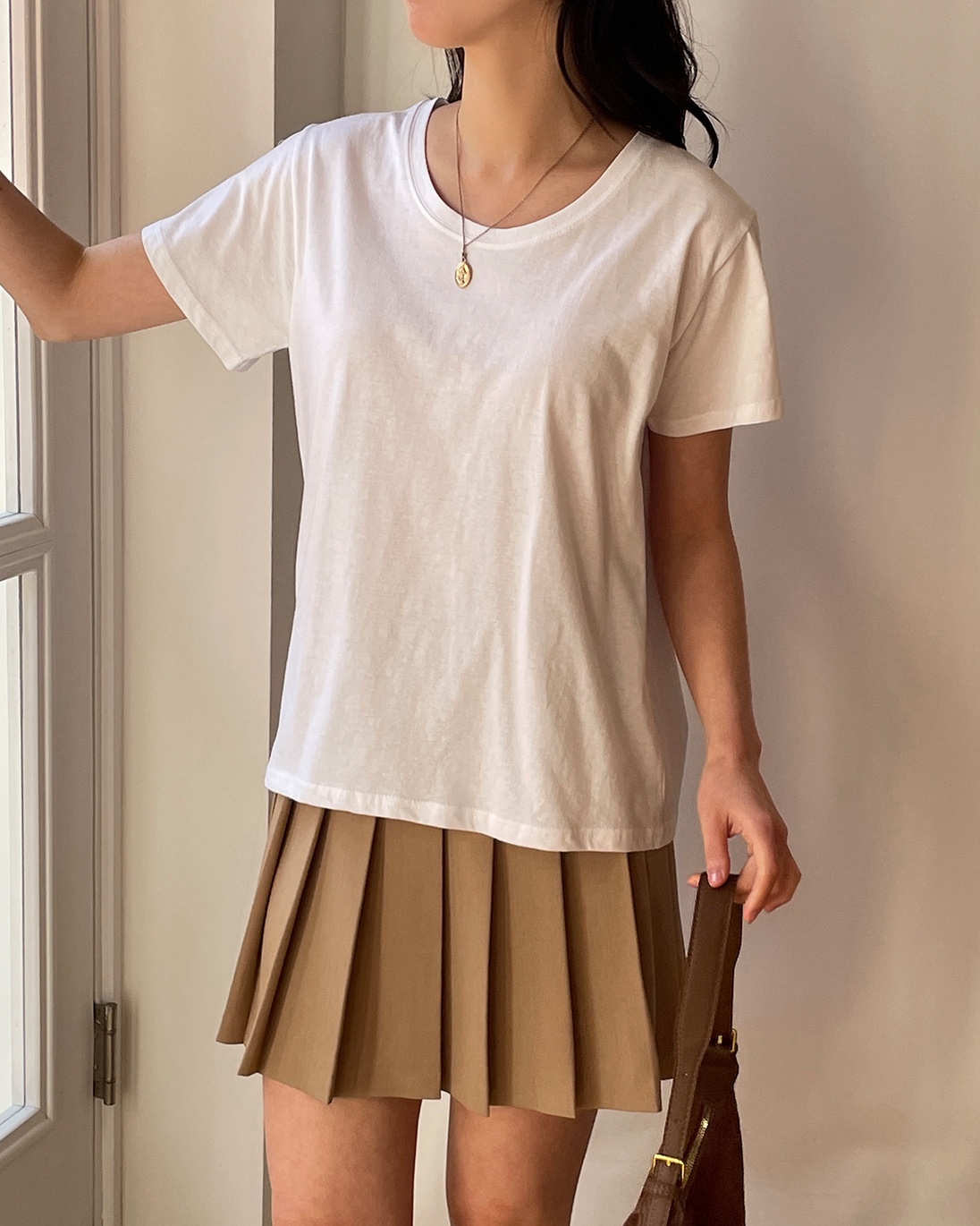 コットンラウンドネックルーズ半袖無地Tシャツ | 詳細画像9