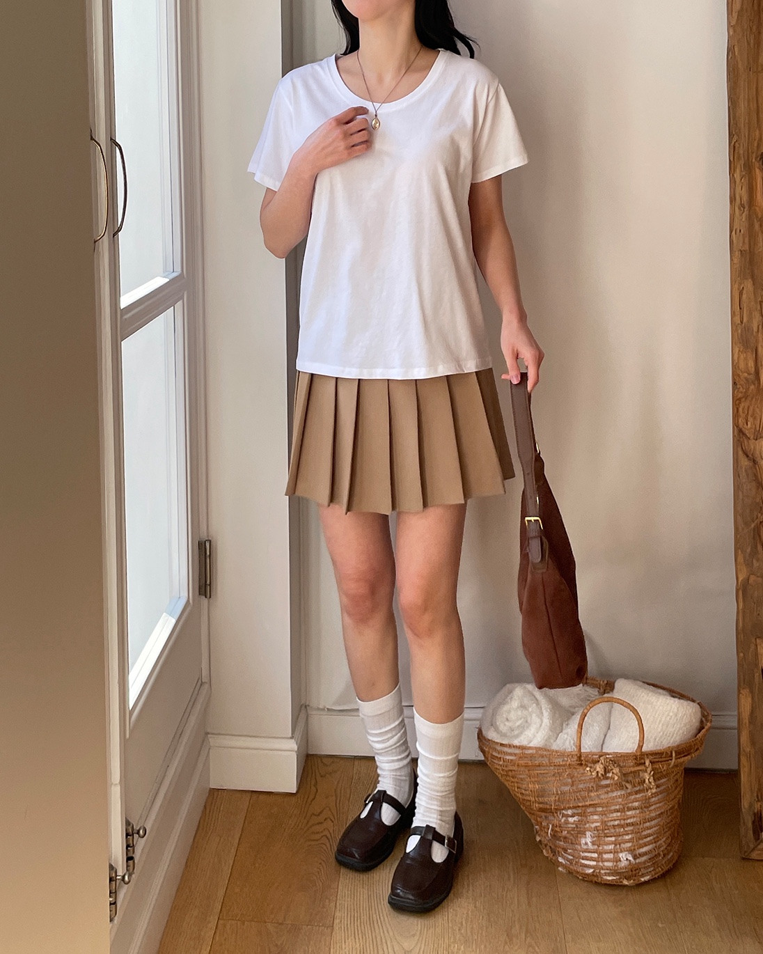 コットンラウンドネックルーズ半袖無地Tシャツ | 詳細画像10