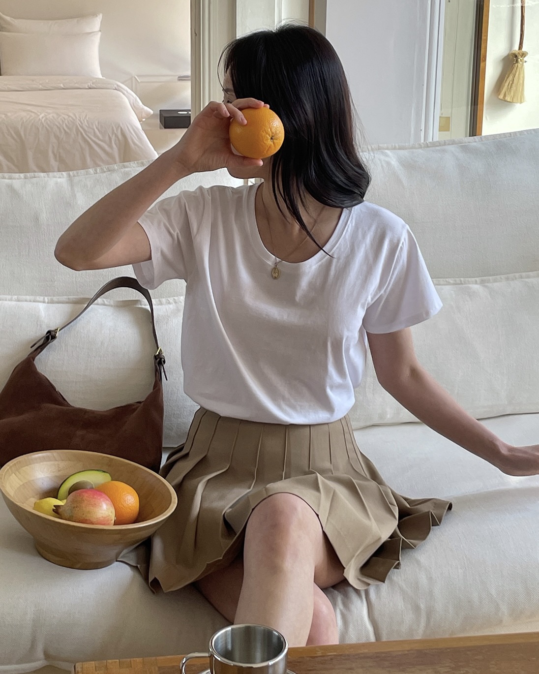 コットンラウンドネックルーズ半袖無地Tシャツ | 詳細画像11